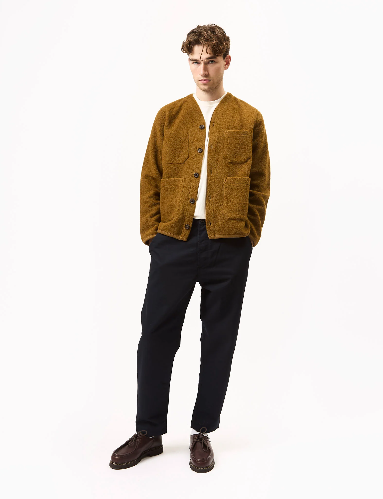 Universal Works Cardigan (Wool Fleece) - Mustard - Image 3