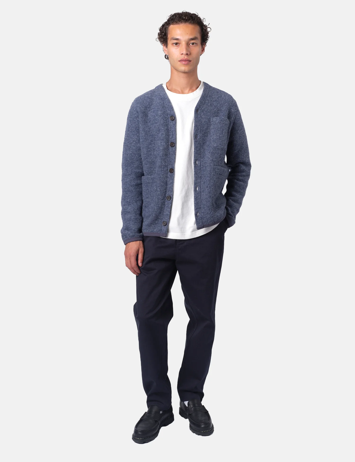 Universal Works Cardigan (Wool Fleece) - Slate Blue - Image 3