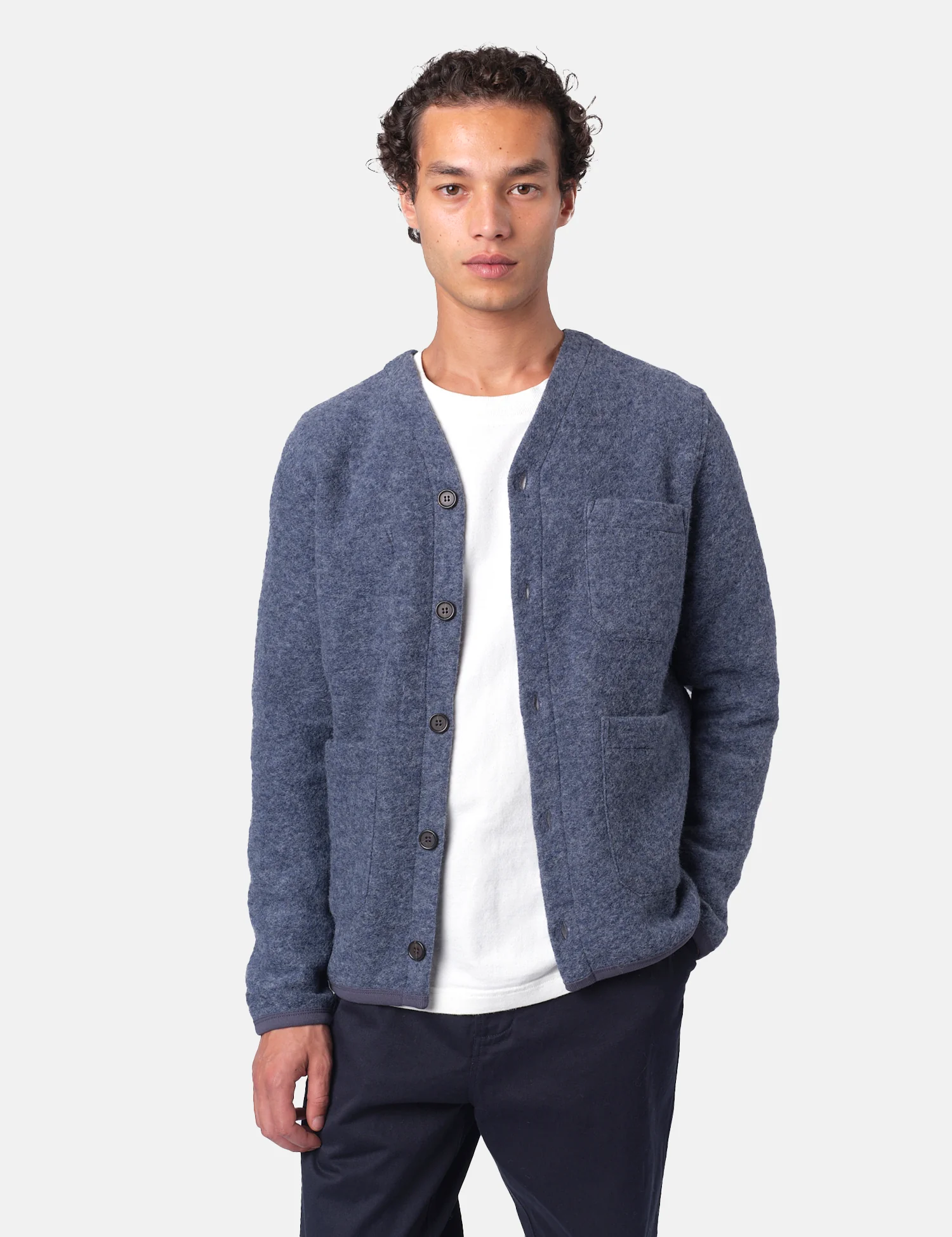 Universal Works Cardigan (Wool Fleece) - Slate Blue - Image 4