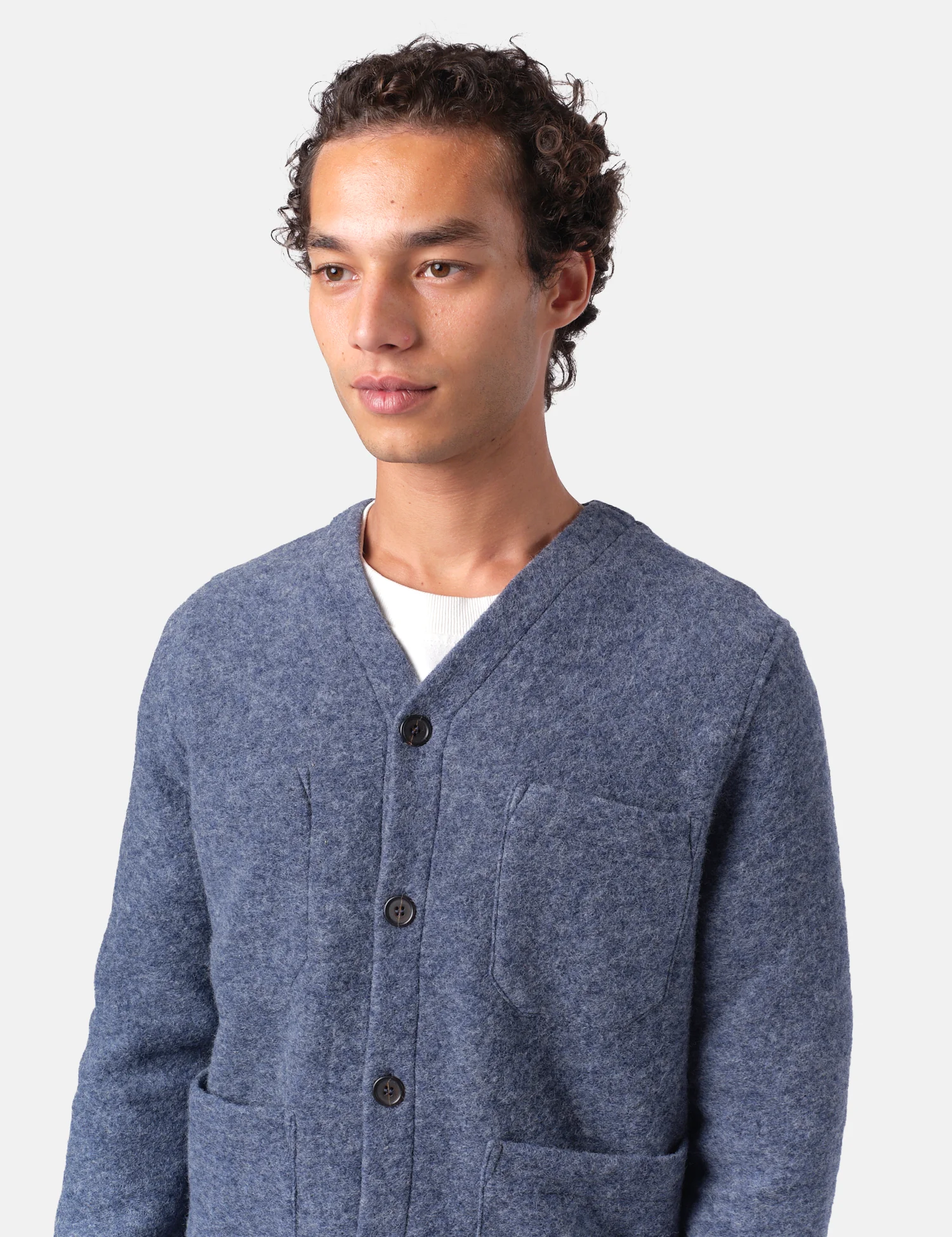 Universal Works Cardigan (Wool Fleece) - Slate Blue - Image 7