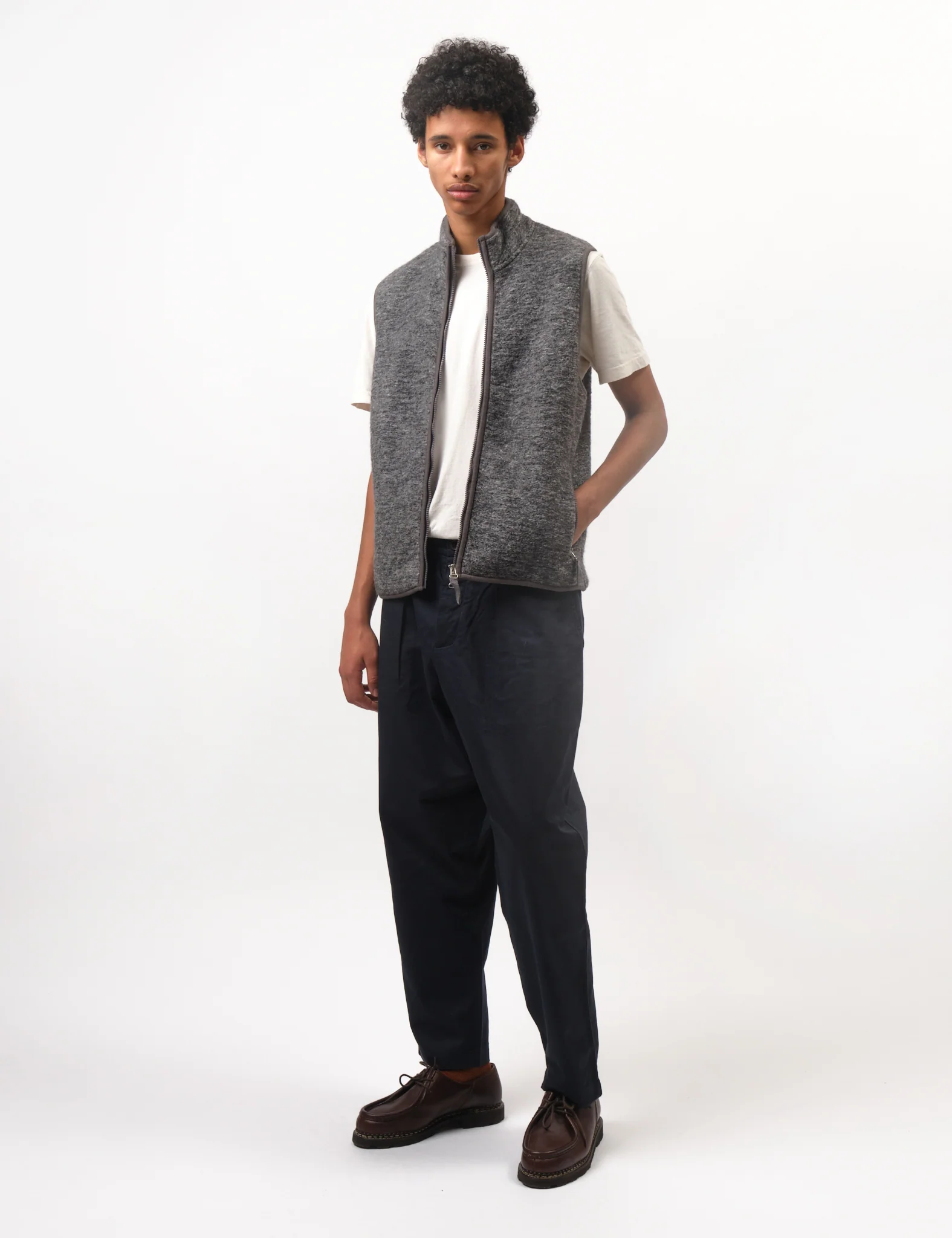 Universal Works Climbing Gilet (Teddy Fleece) - Grey - Image 3