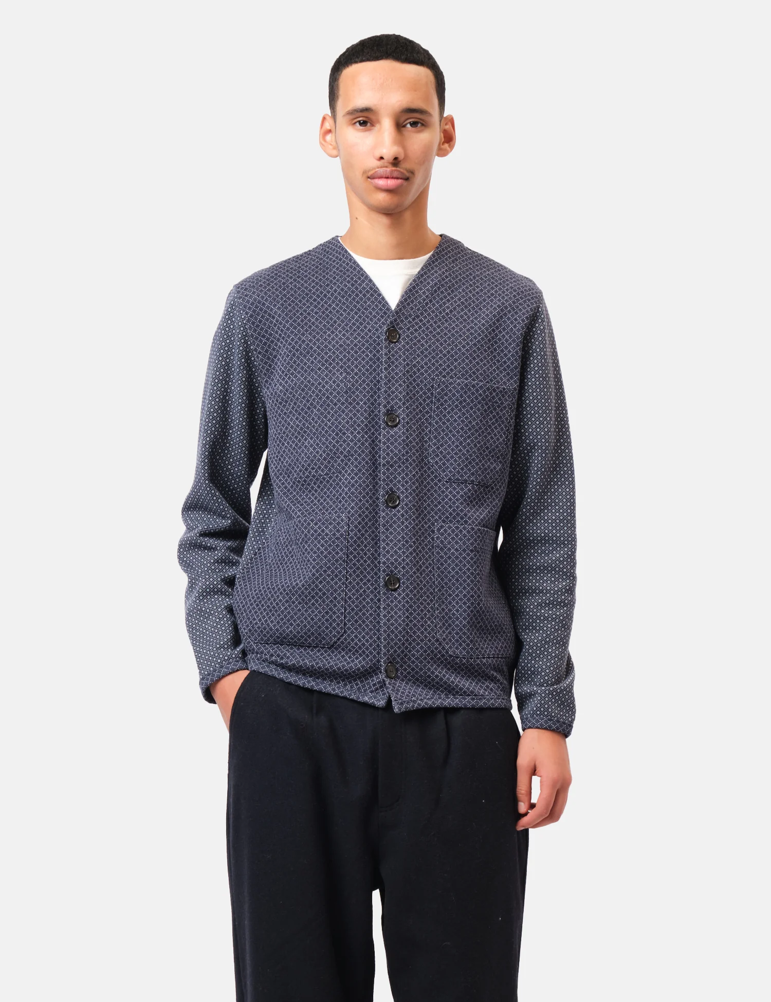 Universal Works Cotton Fleece Cardigan - Navy Blue - Image 4