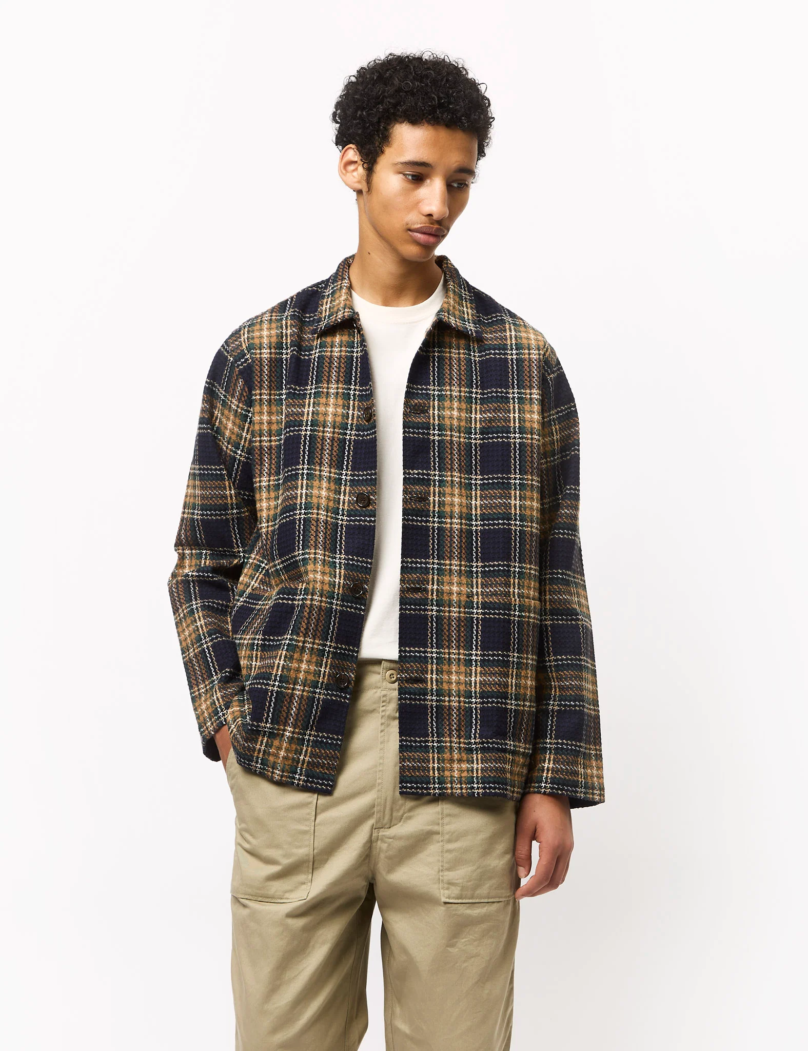 Universal Works Easy Jacket (Lake Cotton) - Navy Blue/Green - Image 4