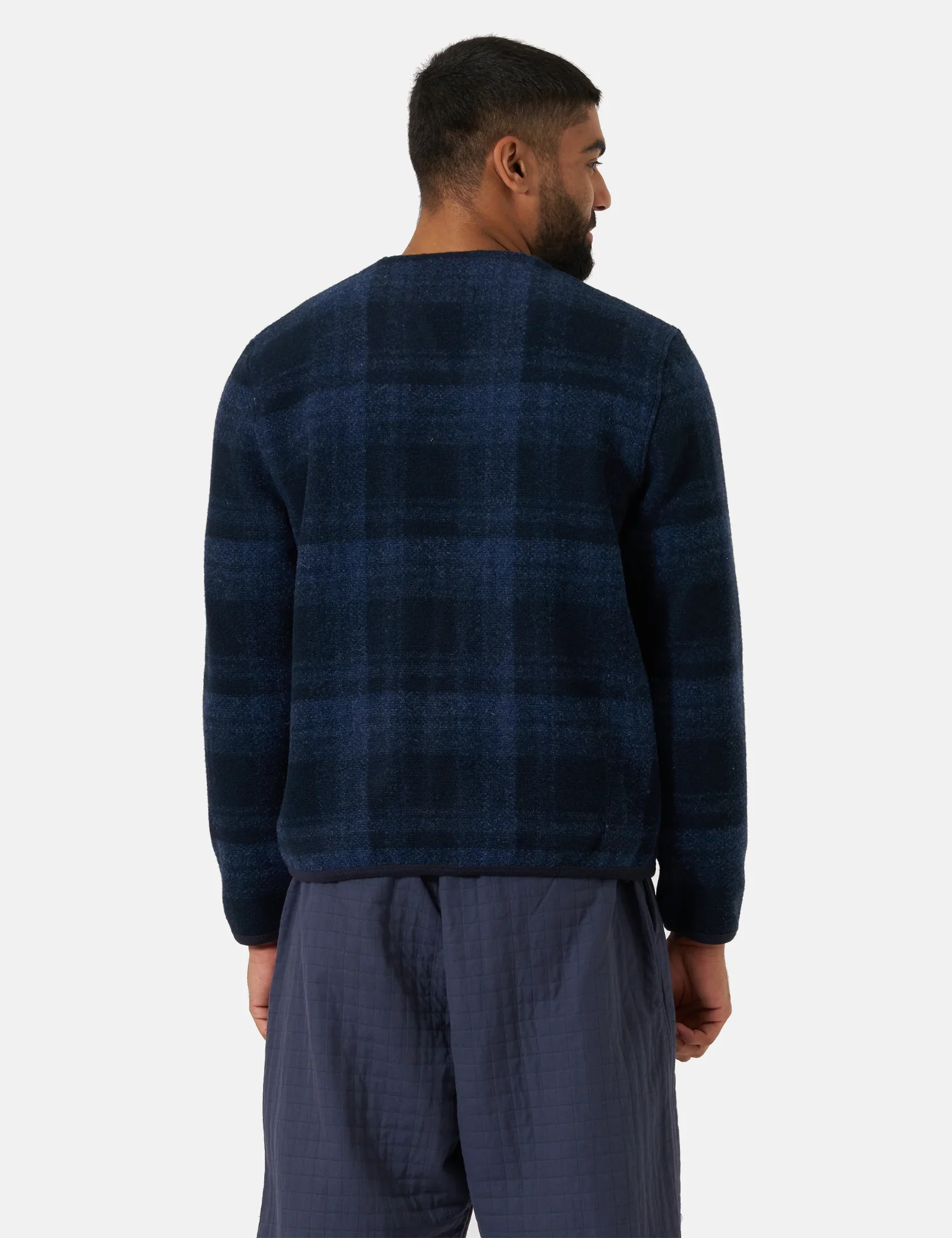 Universal Works Mohair Check Cardigan - Navy Blue - Image 6