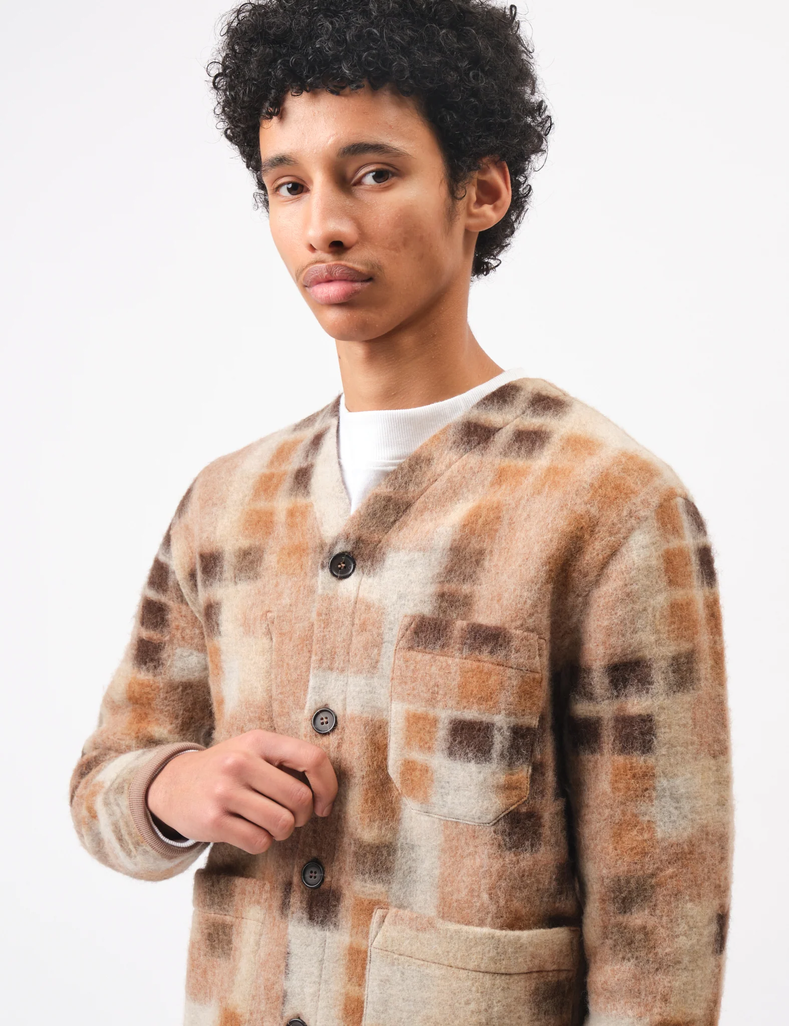 Universal Works Mosaic Fleece Cardigan - Sand - Image 2