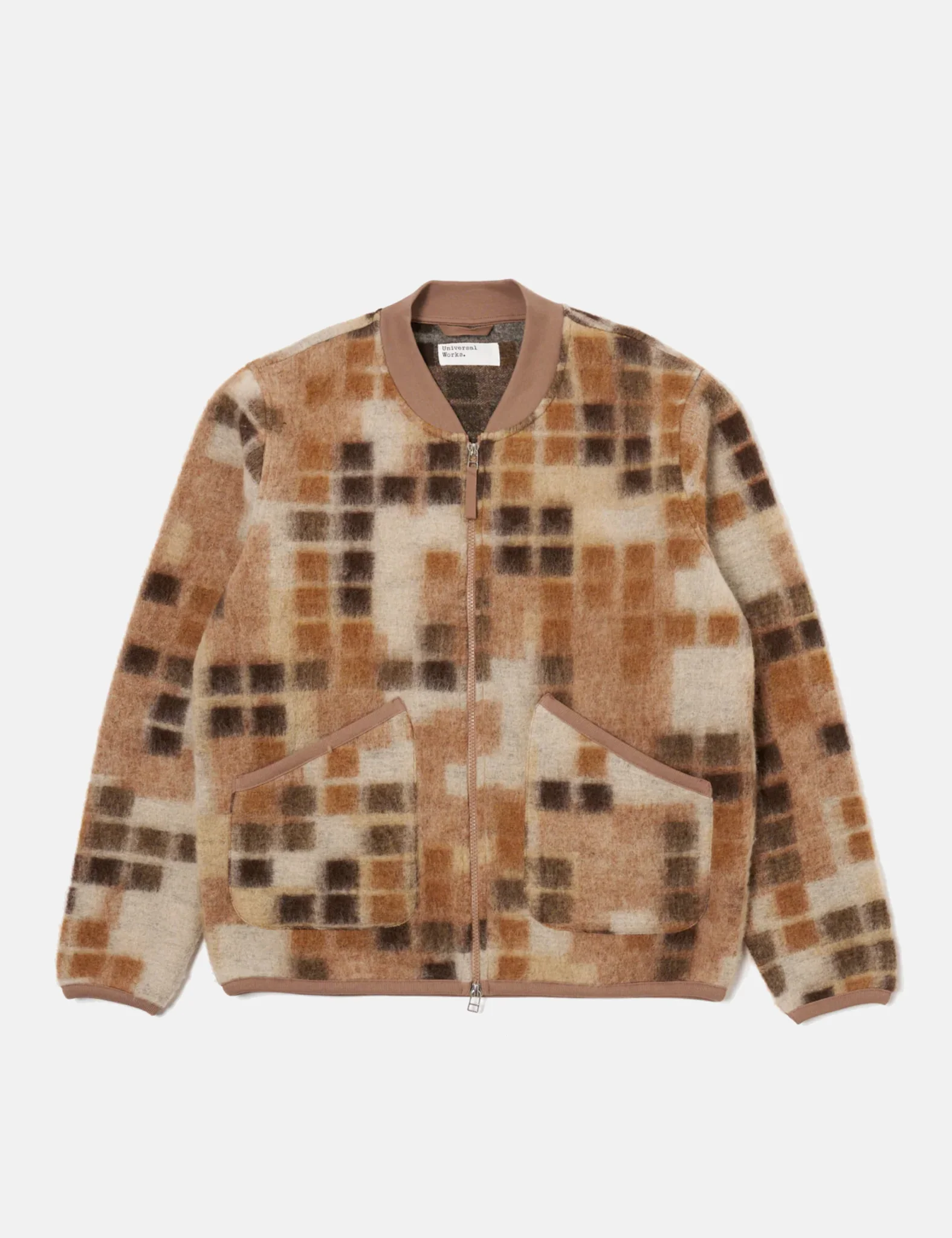 Universal Works Mosaic Fleece Zip Bomber - Sand - Image 5