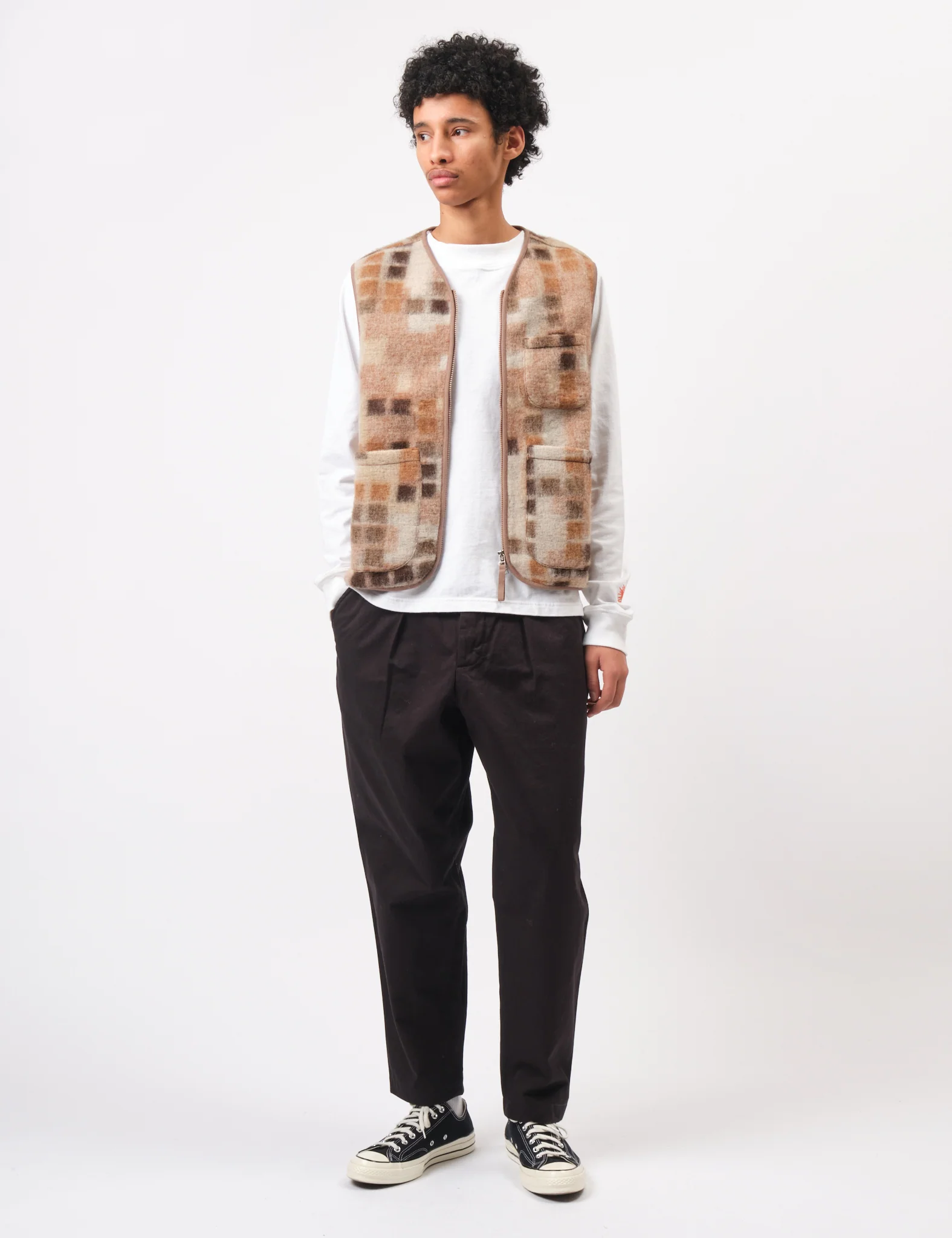 Universal Works Mosaic Fleece Zip Gilet - Sand - Image 3