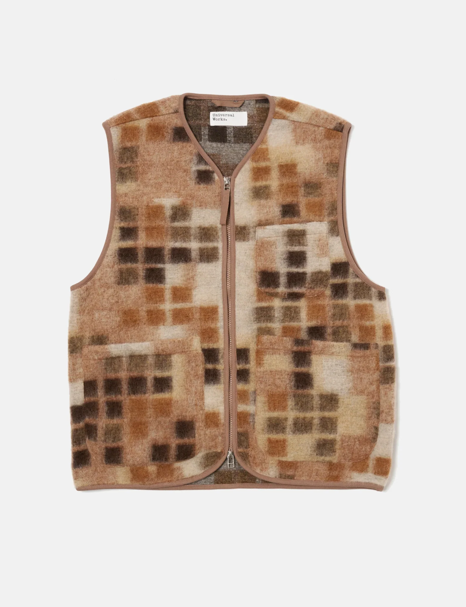 Universal Works Mosaic Fleece Zip Gilet - Sand - Image 5