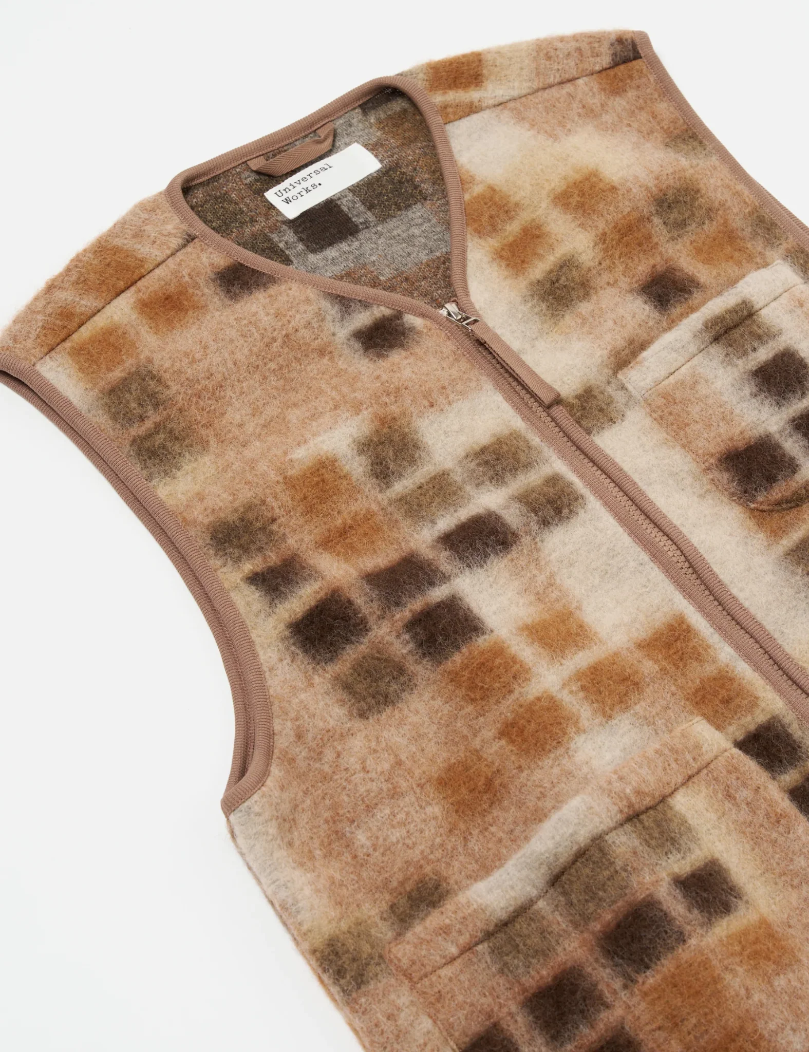Universal Works Mosaic Fleece Zip Gilet - Sand - Image 6