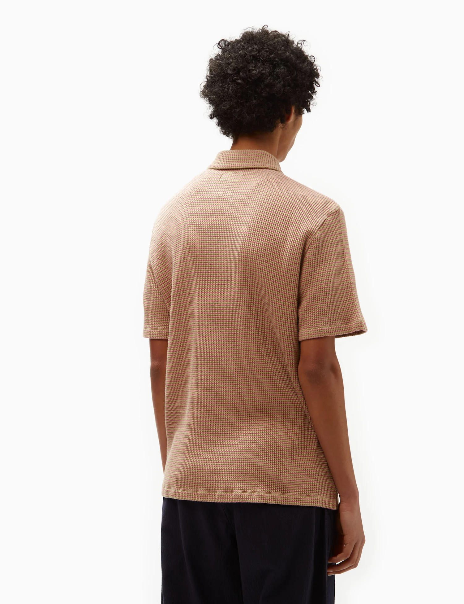 Universal Works Newlyn Fluro Polo Shirt - Summer Oak/Pink - Image 4