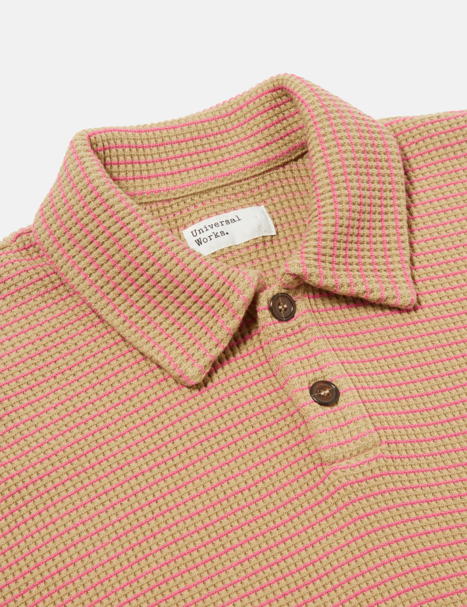 Universal Works Newlyn Fluro Polo Shirt - Summer Oak/Pink - Image 6