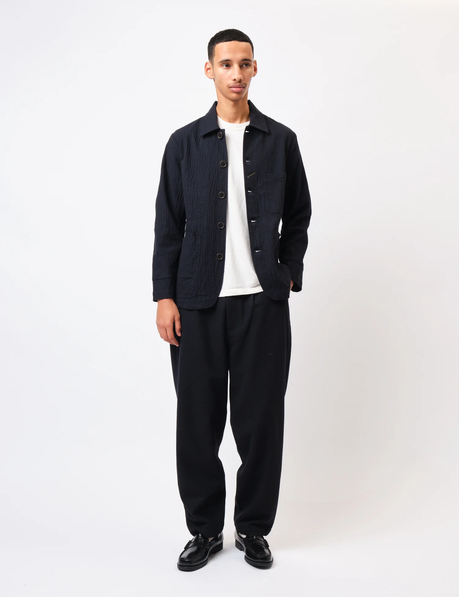 Universal Works Original Bakers Jacket (Ospina Cotton) - Navy Blue - Image 3