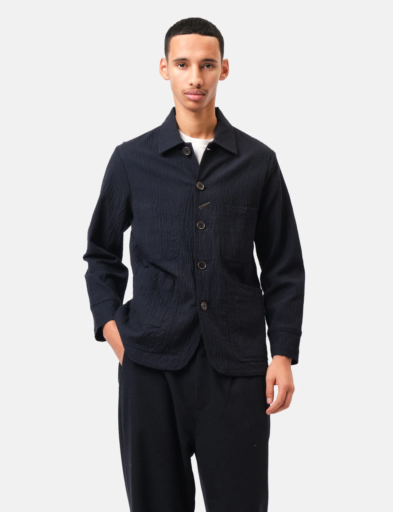 Universal Works Original Bakers Jacket (Ospina Cotton) - Navy Blue - Image 4