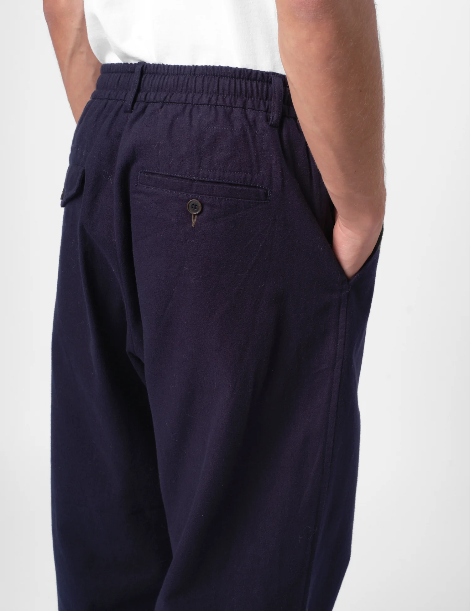 Universal Works Pleated Track Pant (Brushed Moleskin) - Navy Blue - Image 2