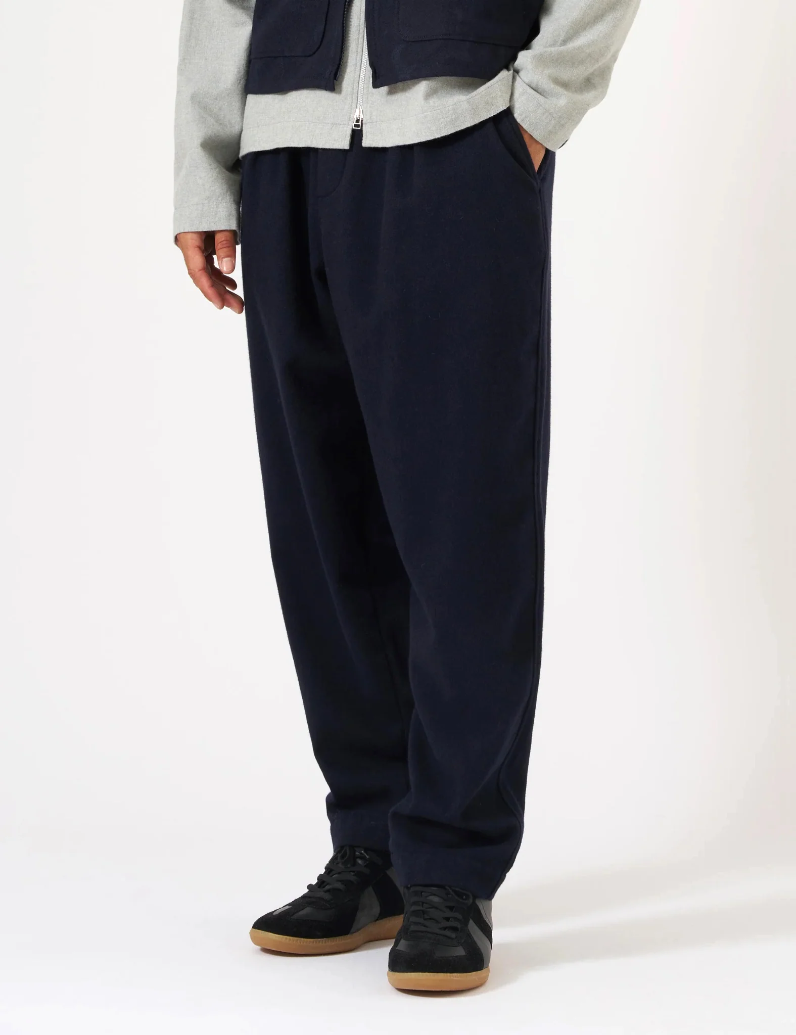 Universal Works Pleated Track Pant (Recycled Wool) - Dark Navy