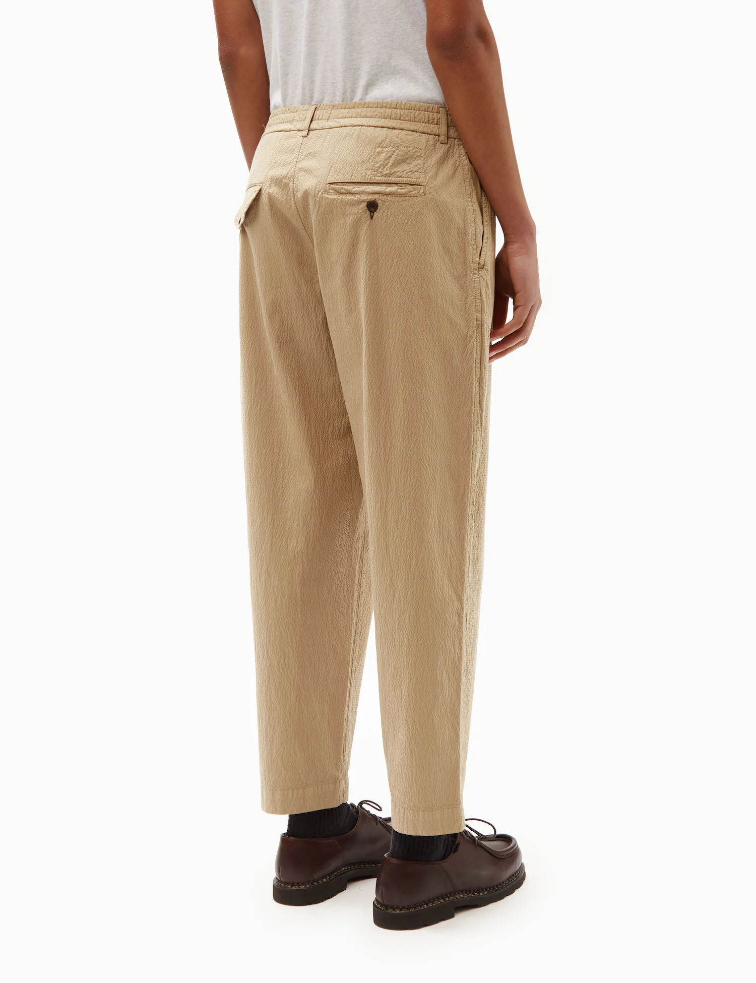Universal Works Pleated Track Pant (Seersucker) - Summer Oak - Image 4