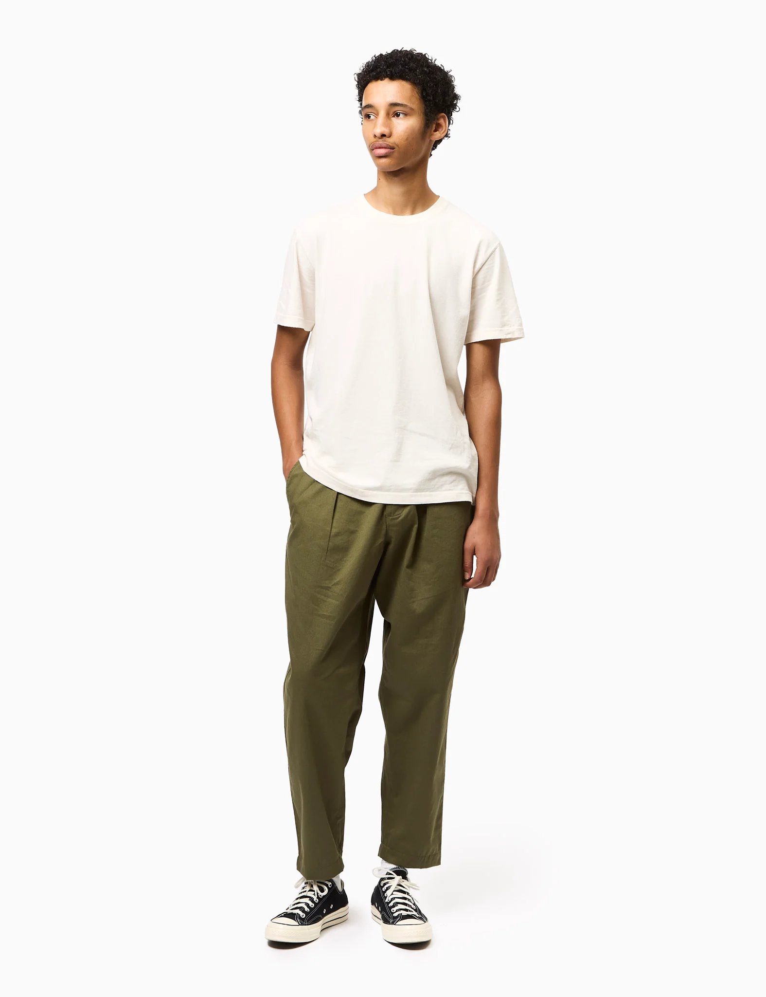 Universal Works Pleated Track Pant (Twill) - Olive Green - Image 2