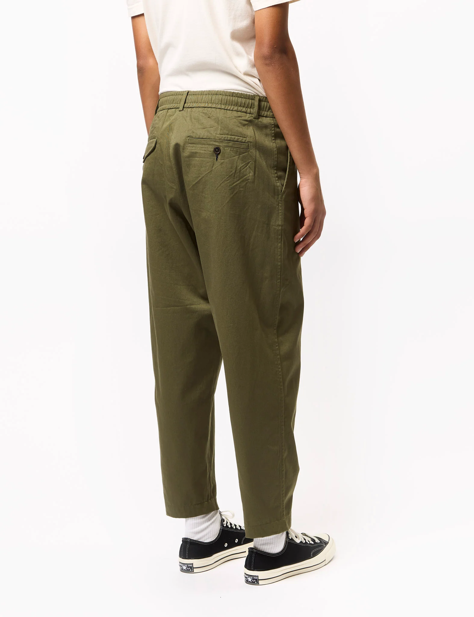 Universal Works Pleated Track Pant (Twill) - Olive Green - Image 4