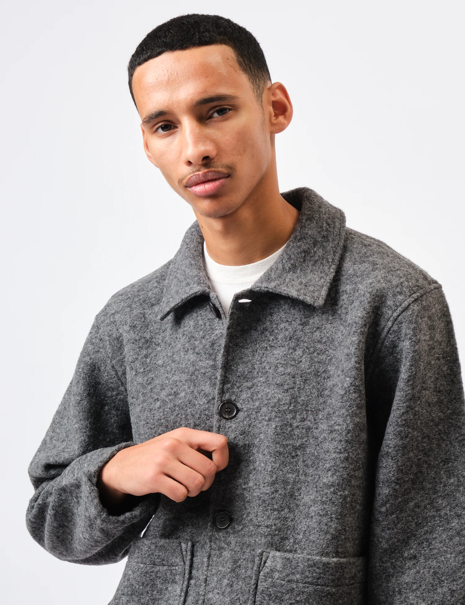 Universal Works Rams Jacket (Wool Fleece) - Grey Marl - Image 2