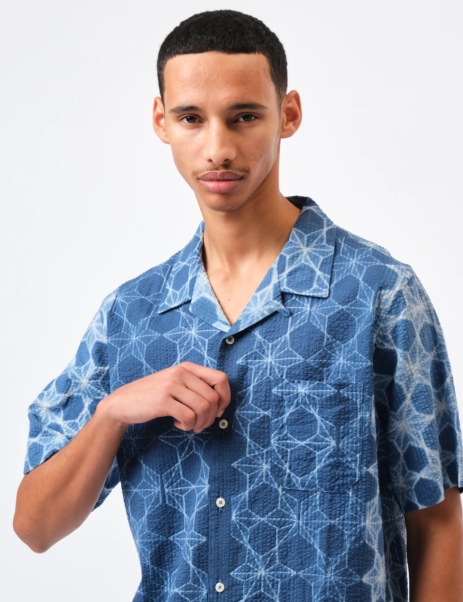 Universal Works Road Shirt (Needle Tye N Dye) - Indigo Blue - Image 2