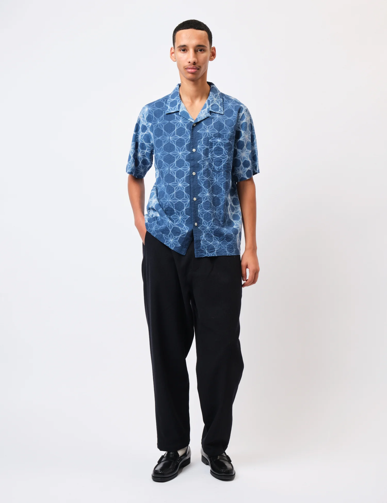 Universal Works Road Shirt (Needle Tye N Dye) - Indigo Blue - Image 3