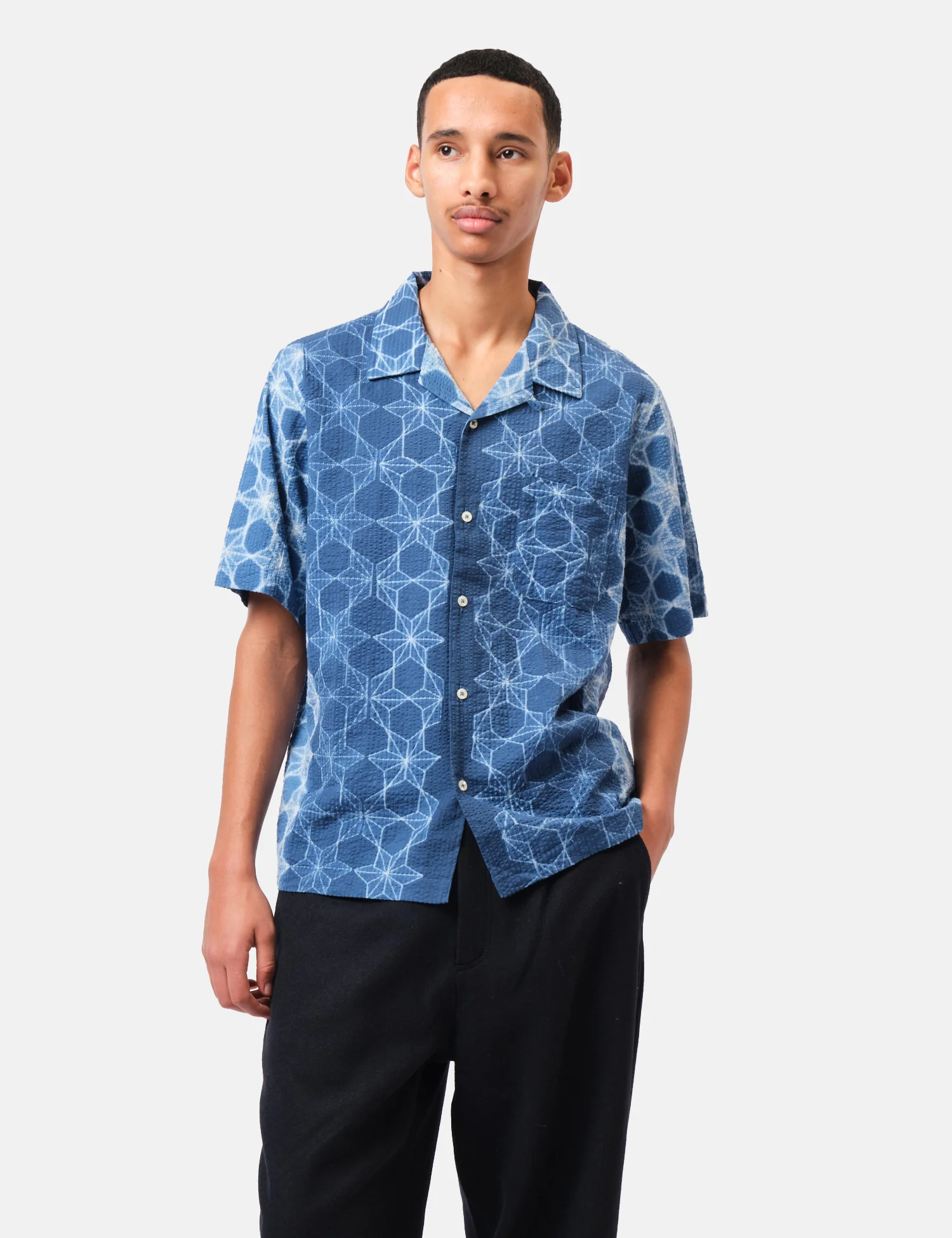 Universal Works Road Shirt (Needle Tye N Dye) - Indigo Blue - Image 5