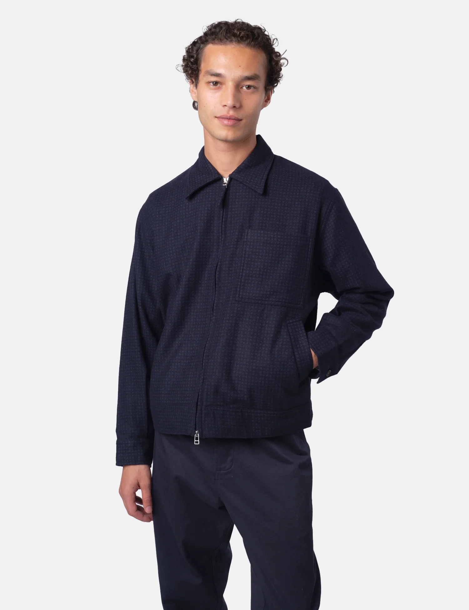 Universal Works Rose Bowl Jacket (Dot Print) - Navy Blue - Image 5