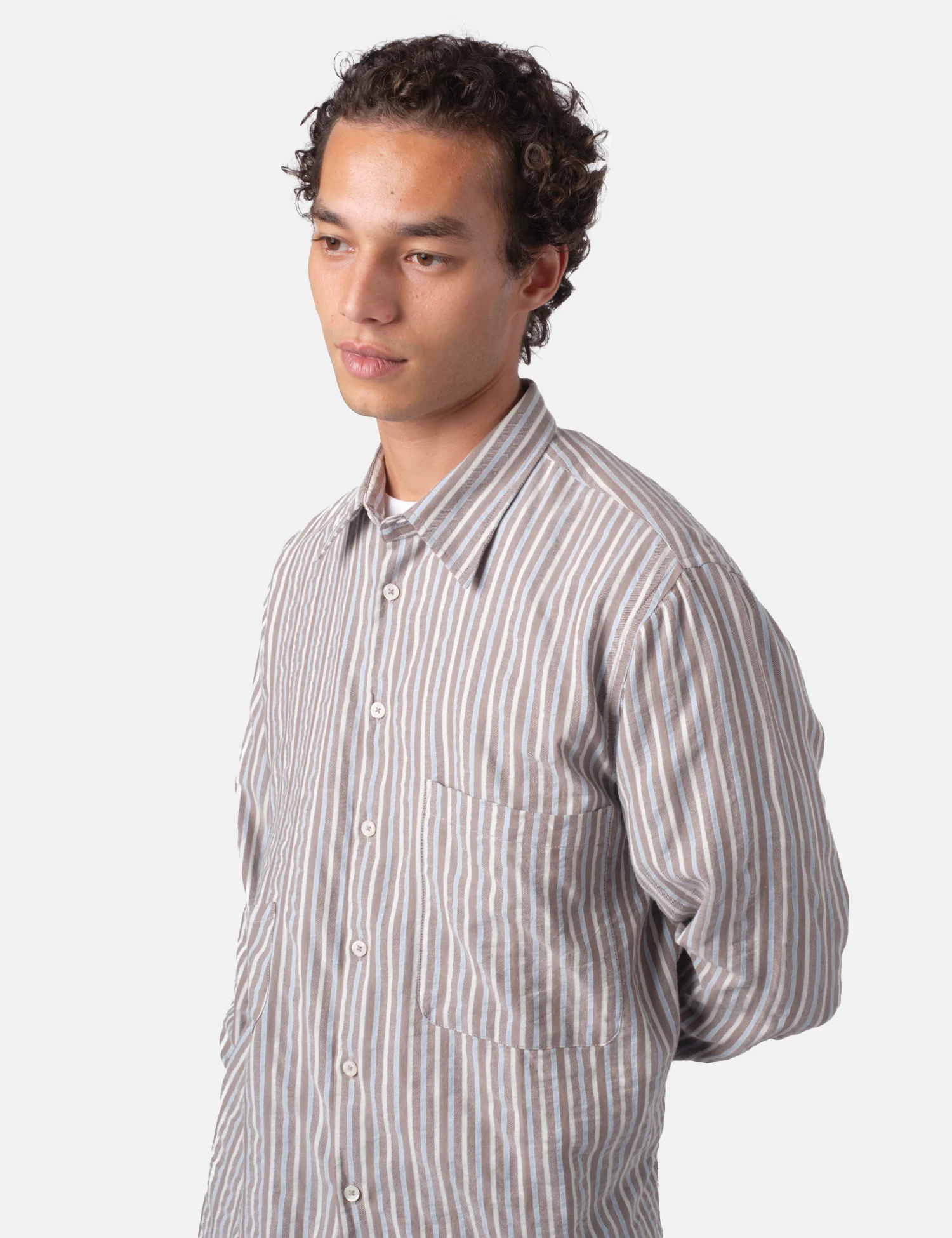 Universal Works Station Shirt (Madison Stripe) - Brown - Image 4