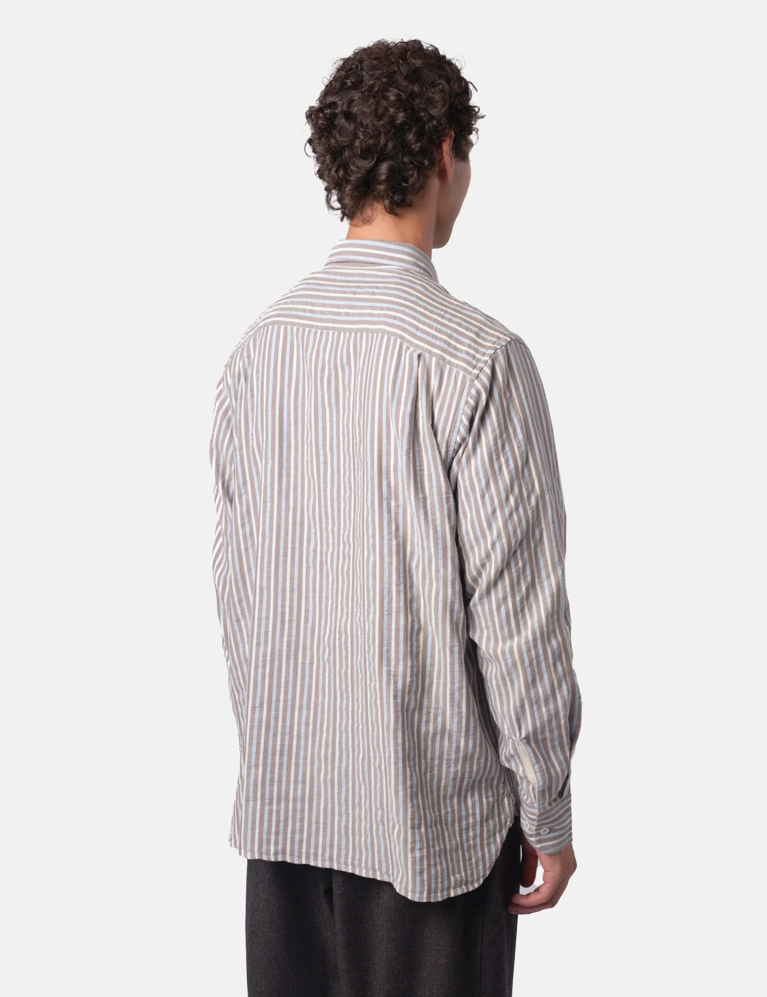 Universal Works Station Shirt (Madison Stripe) - Brown - Image 5