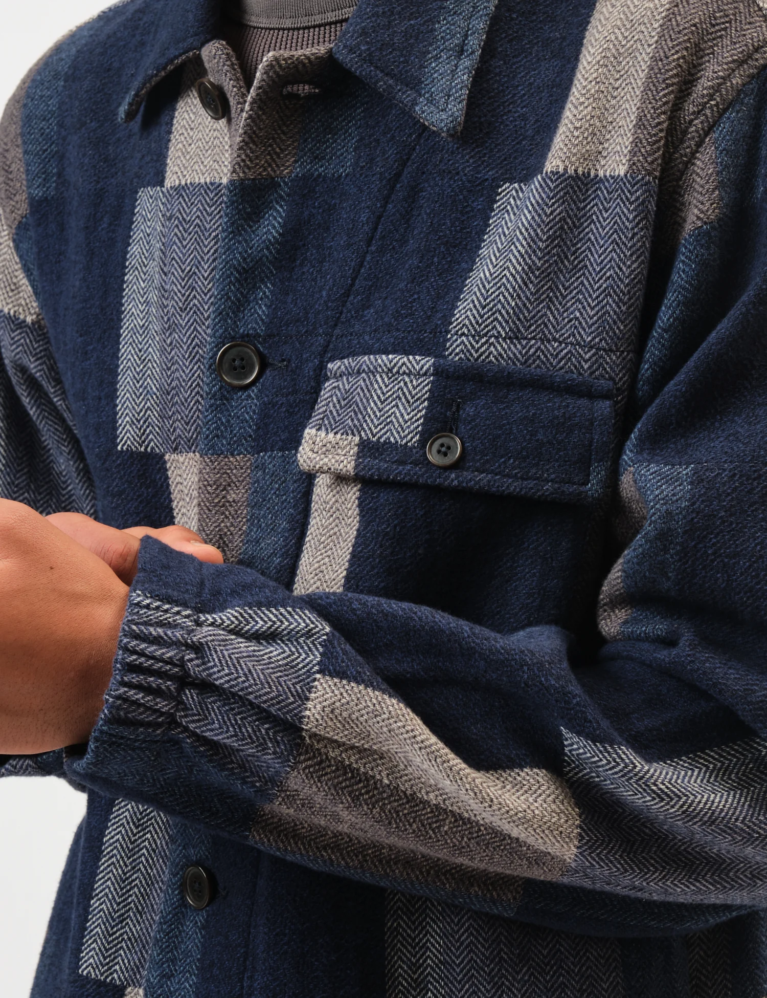 Universal Works Tech Overshirt (Japanese Patchwork) - Navy Blue - Image 2