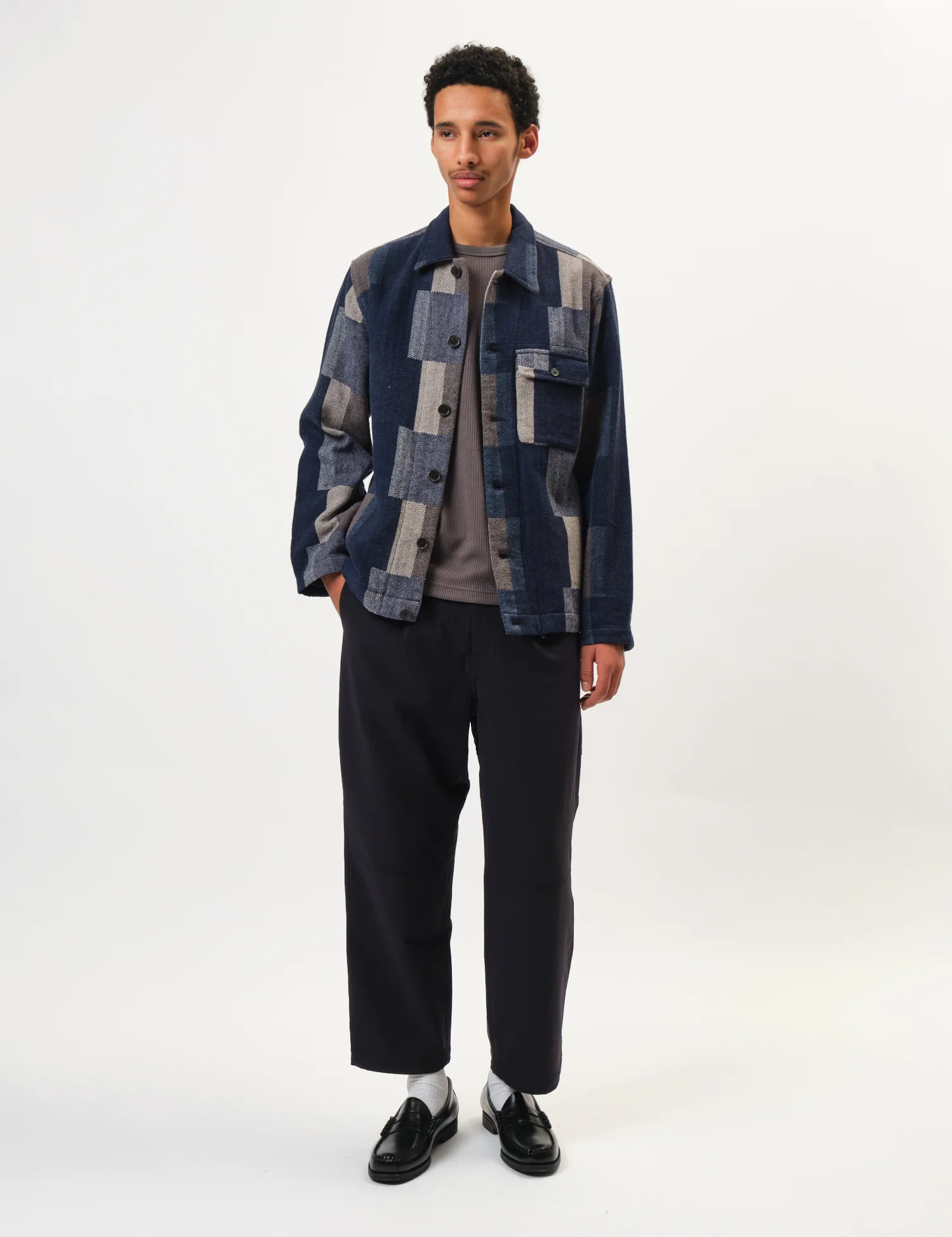 Universal Works Tech Overshirt (Japanese Patchwork) - Navy Blue - Image 3