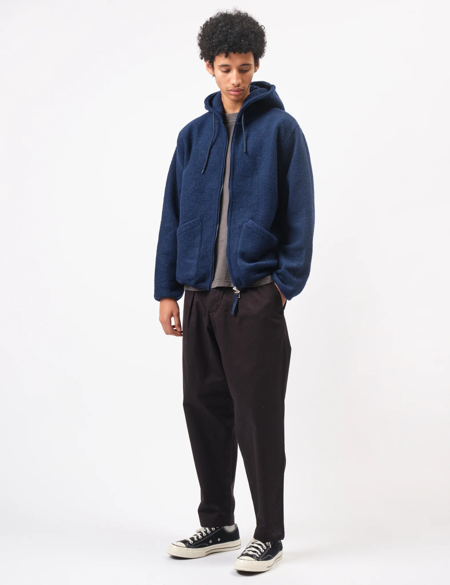 Universal Works Travel Wool Fleece Hoodie - Indigo Blue - Image 2