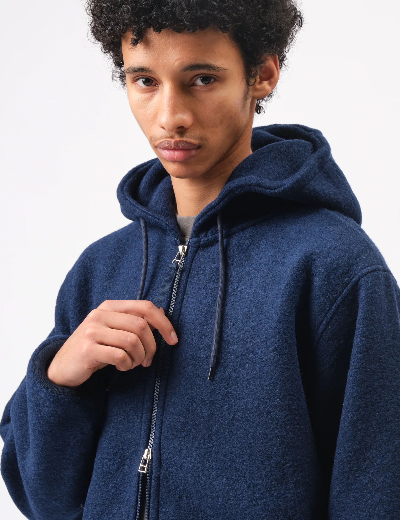 Universal Works Travel Wool Fleece Hoodie - Indigo Blue - Image 3