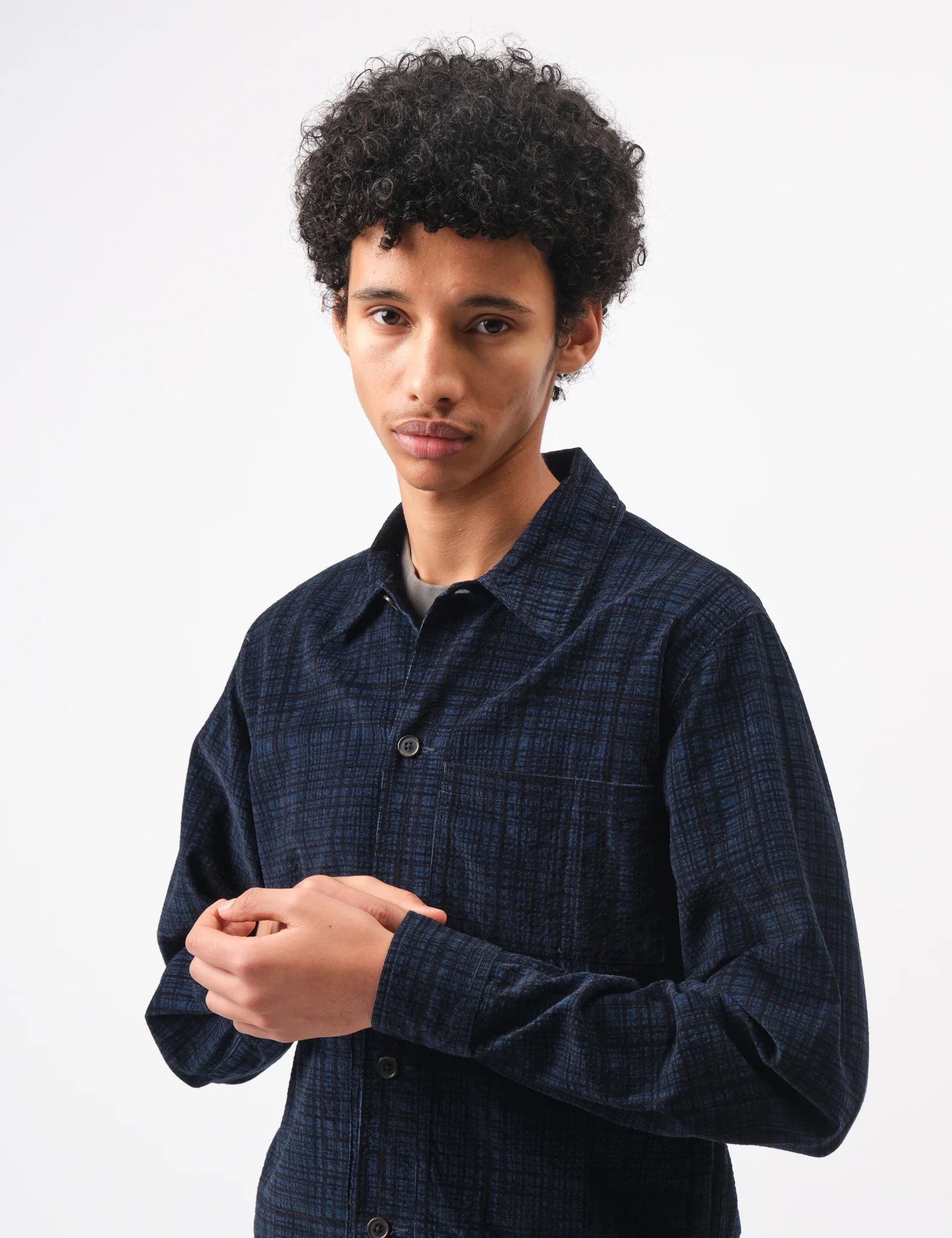 Universal Works Uniform Check Jacket (Cord Seersucker) - Navy Blue - Image 2