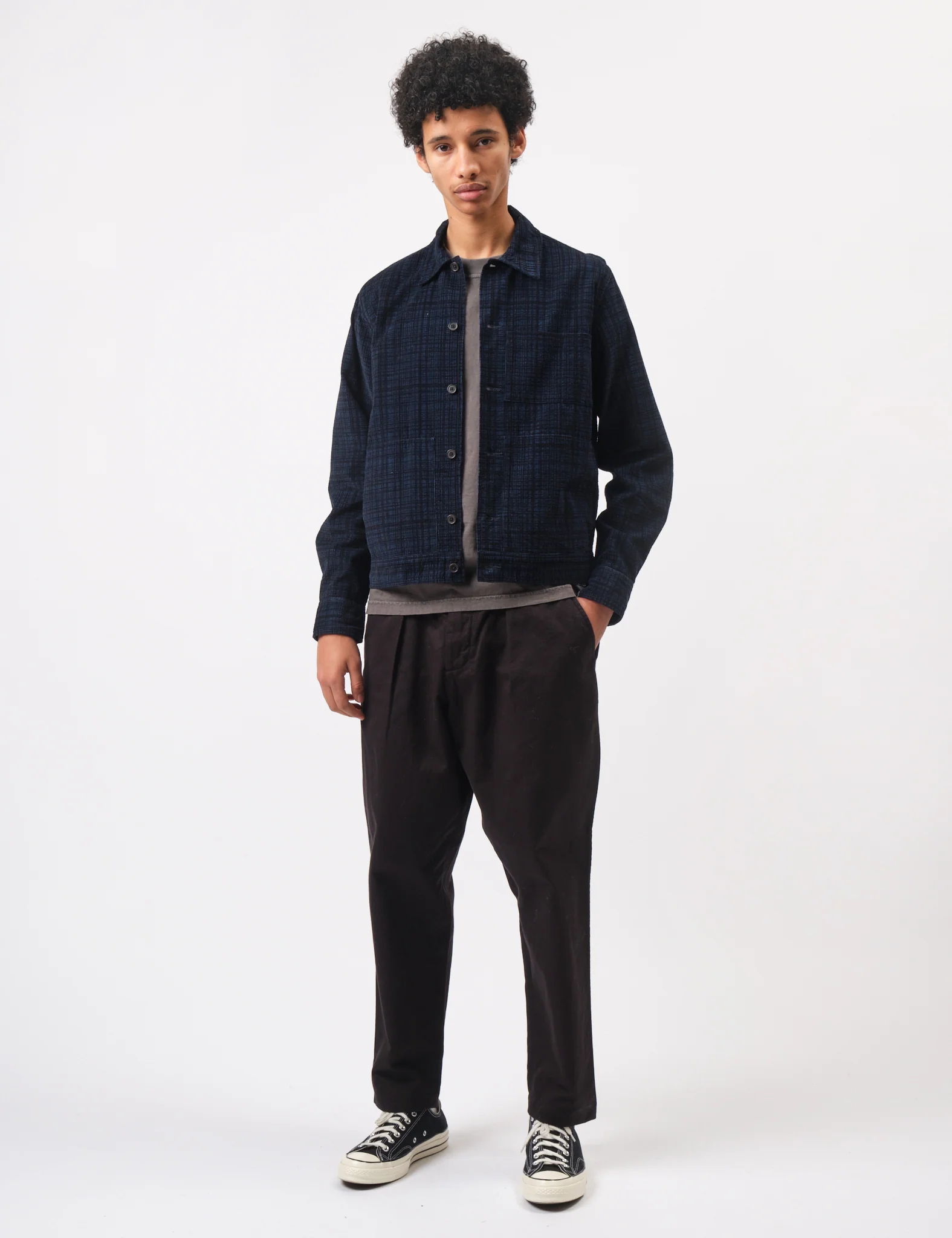 Universal Works Uniform Check Jacket (Cord Seersucker) - Navy Blue - Image 3