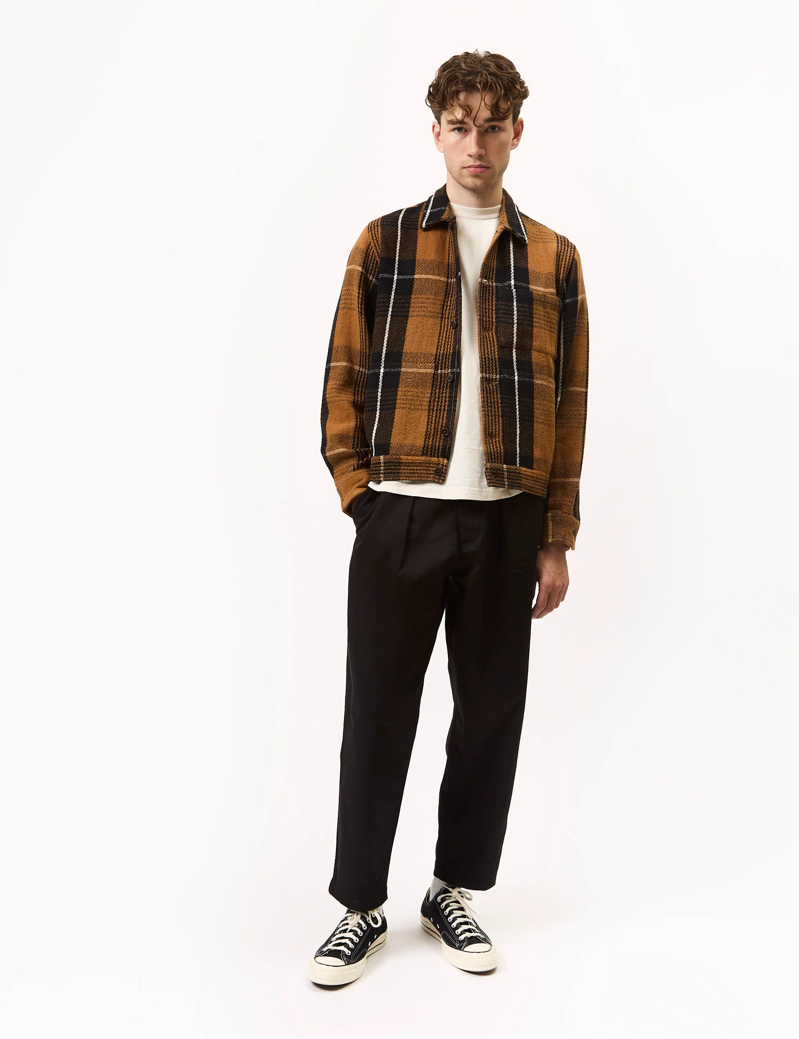Universal Works Uniform Jacket (Earth II Check) - Brown - Image 2