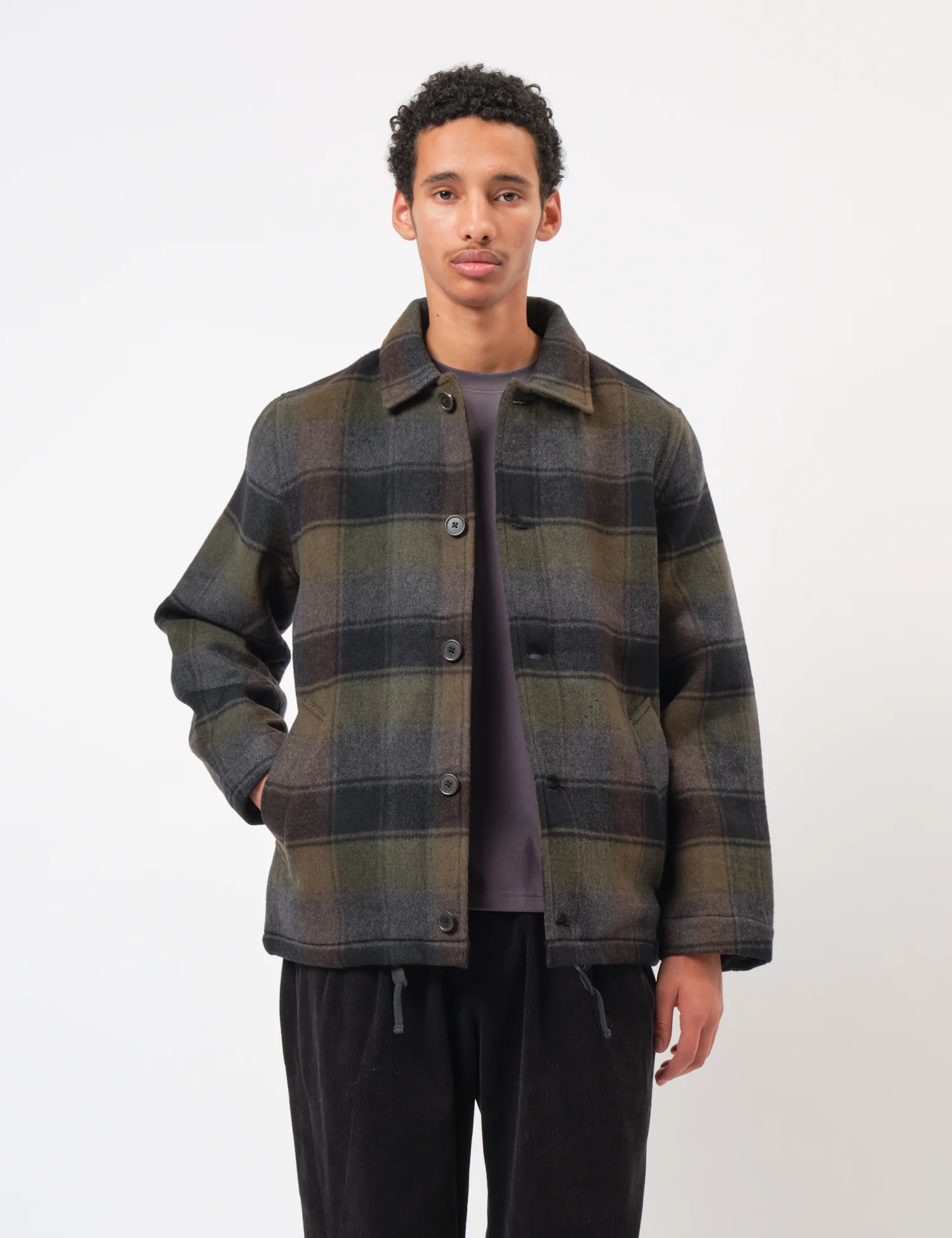 Universal Works Wayfarer Jacket (Berlin Wool Check) - Black/Brown - Image 5