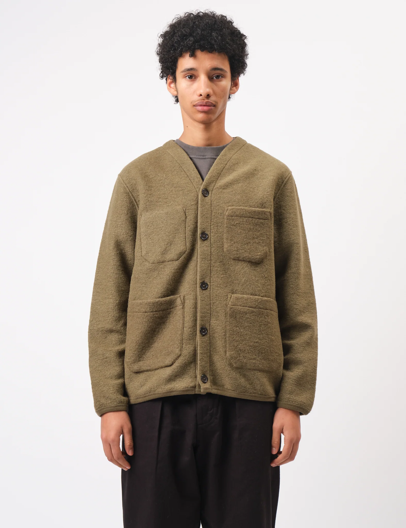Universal Works Wool Fleece Cardigan - Lovat Green - Image 3
