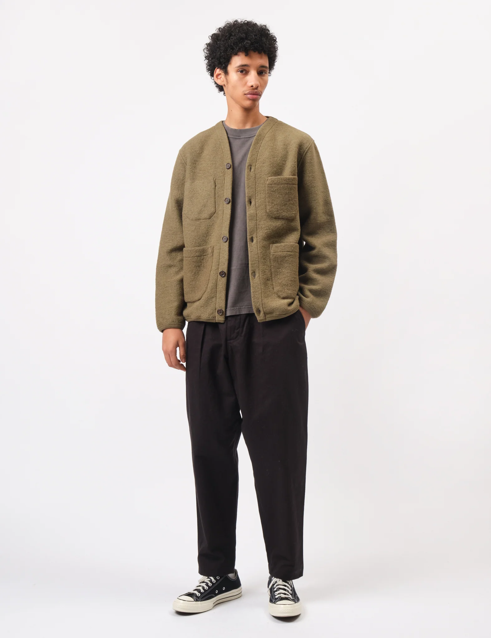 Universal Works Wool Fleece Cardigan - Lovat Green - Image 4