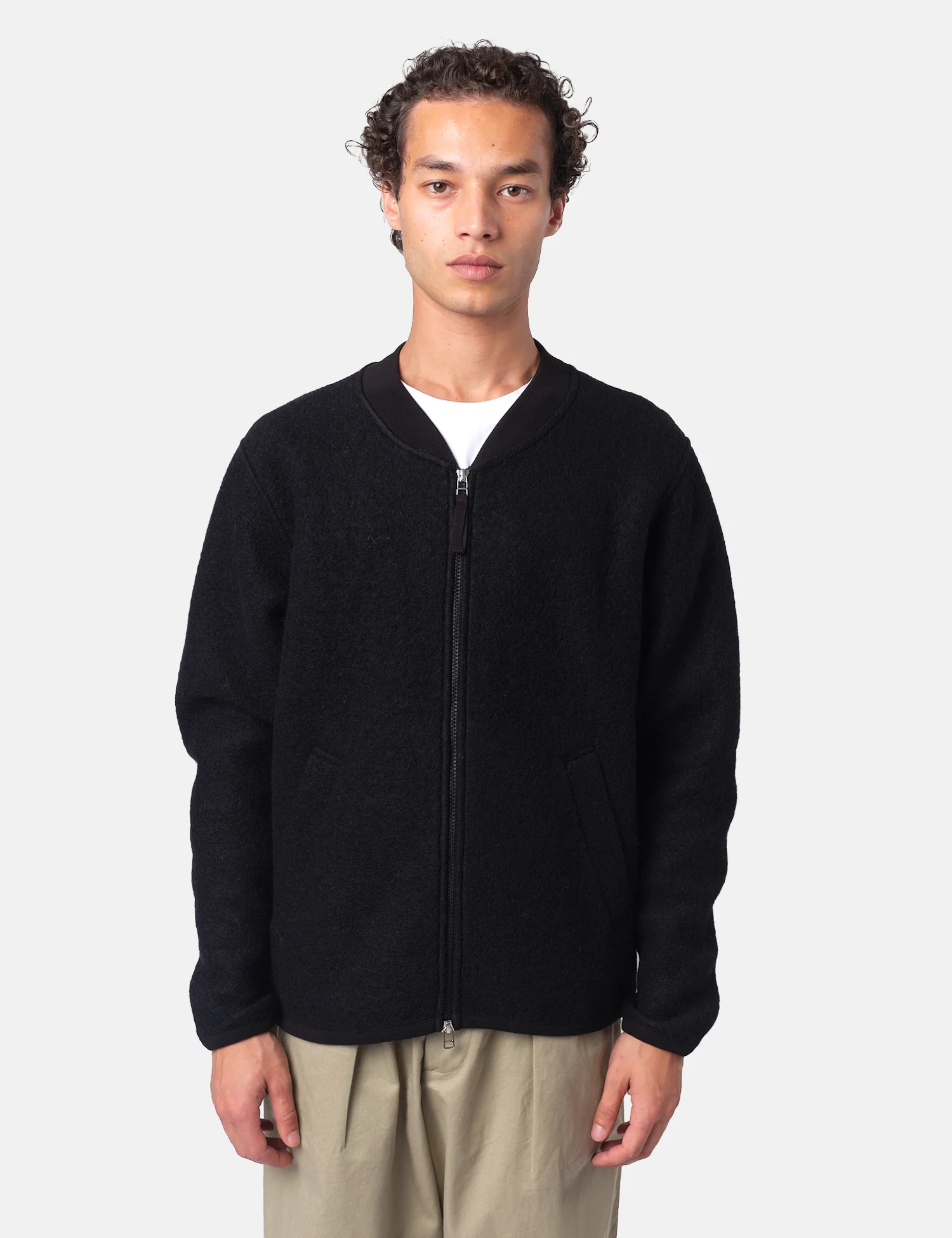 Universal Works Zip Bomber Jacket (Wool Fleece) - Black