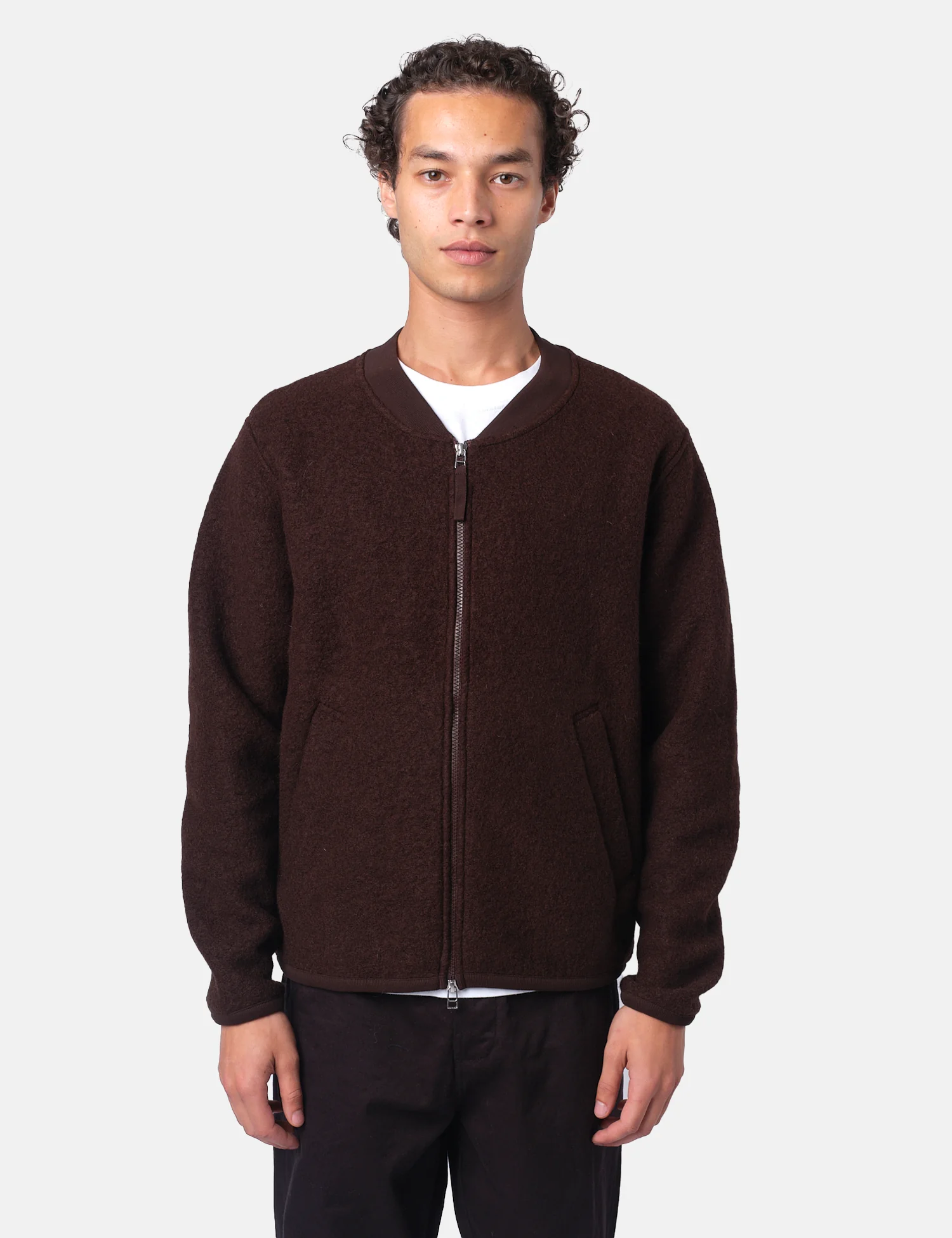 Universal Works Zip Bomber Jacket (Wool Fleece) - Brown