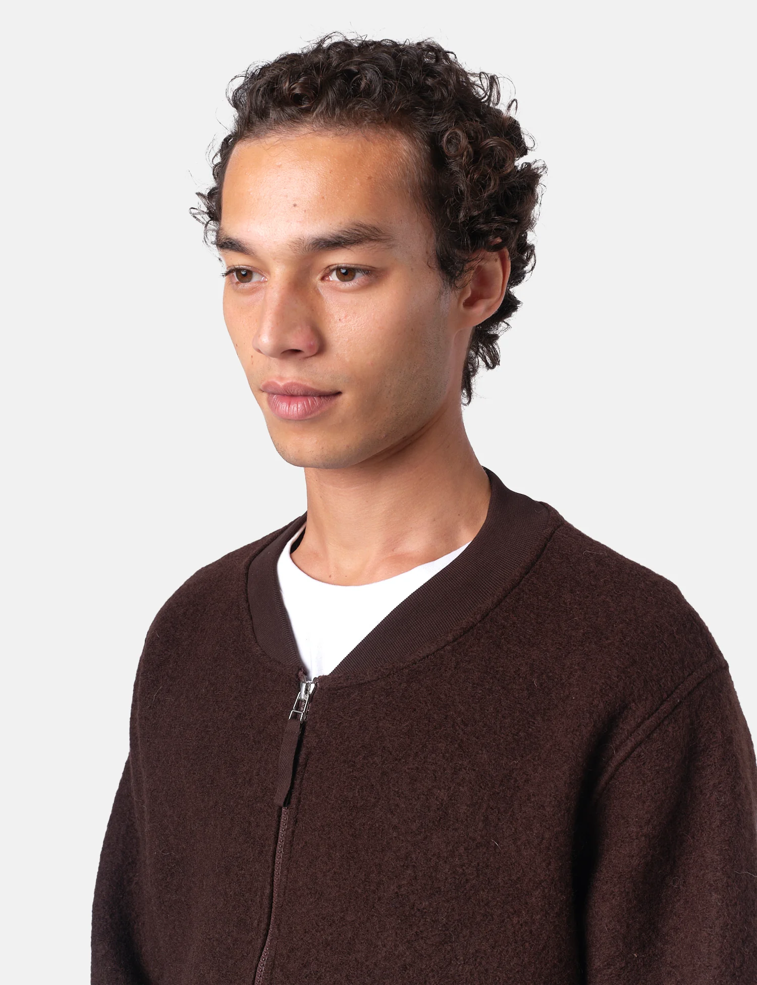 Universal Works Zip Bomber Jacket (Wool Fleece) - Brown - Image 2