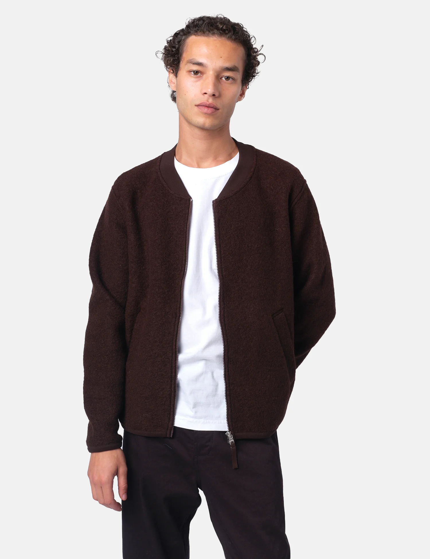 Universal Works Zip Bomber Jacket (Wool Fleece) - Brown - Image 4