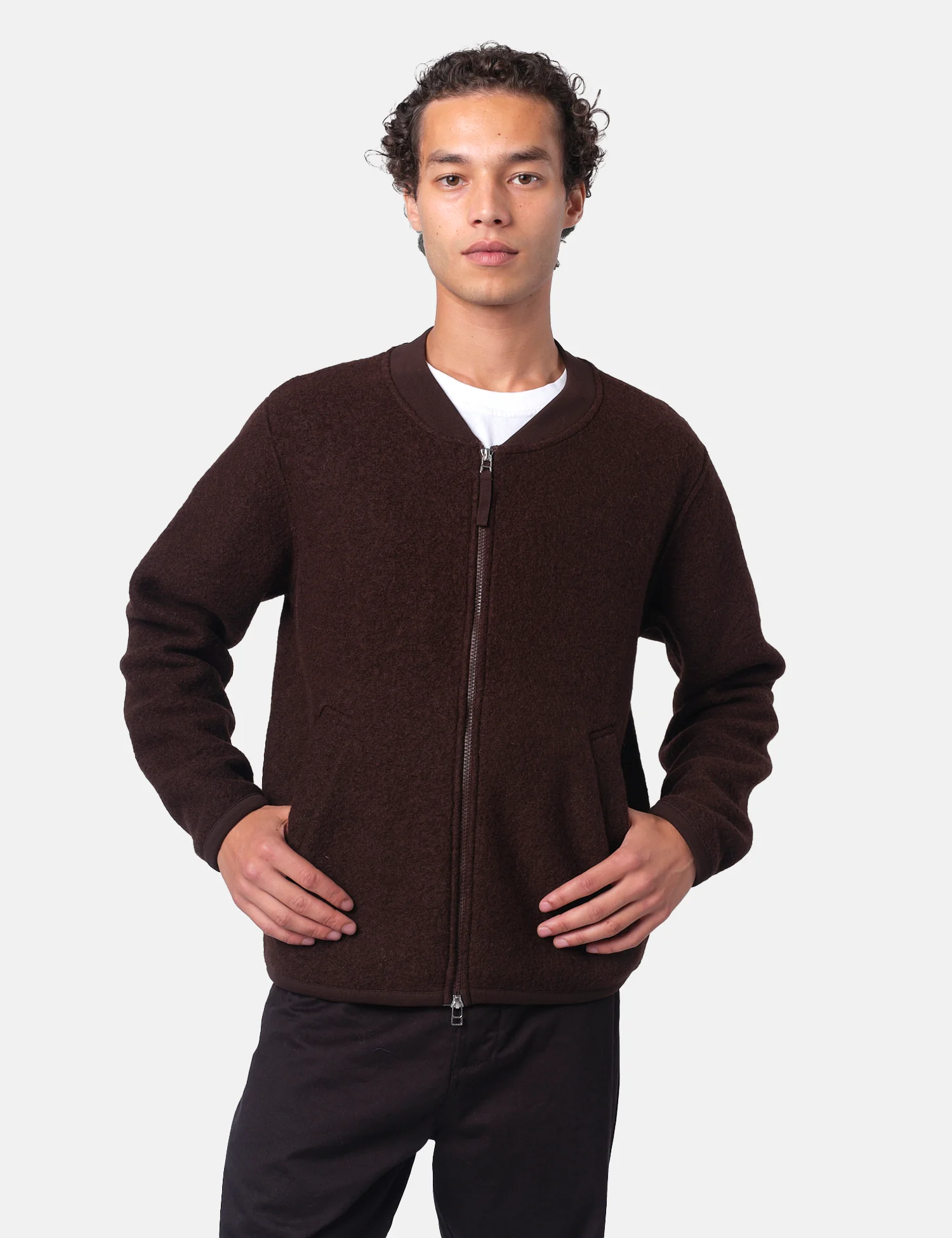 Universal Works Zip Bomber Jacket (Wool Fleece) - Brown - Image 6