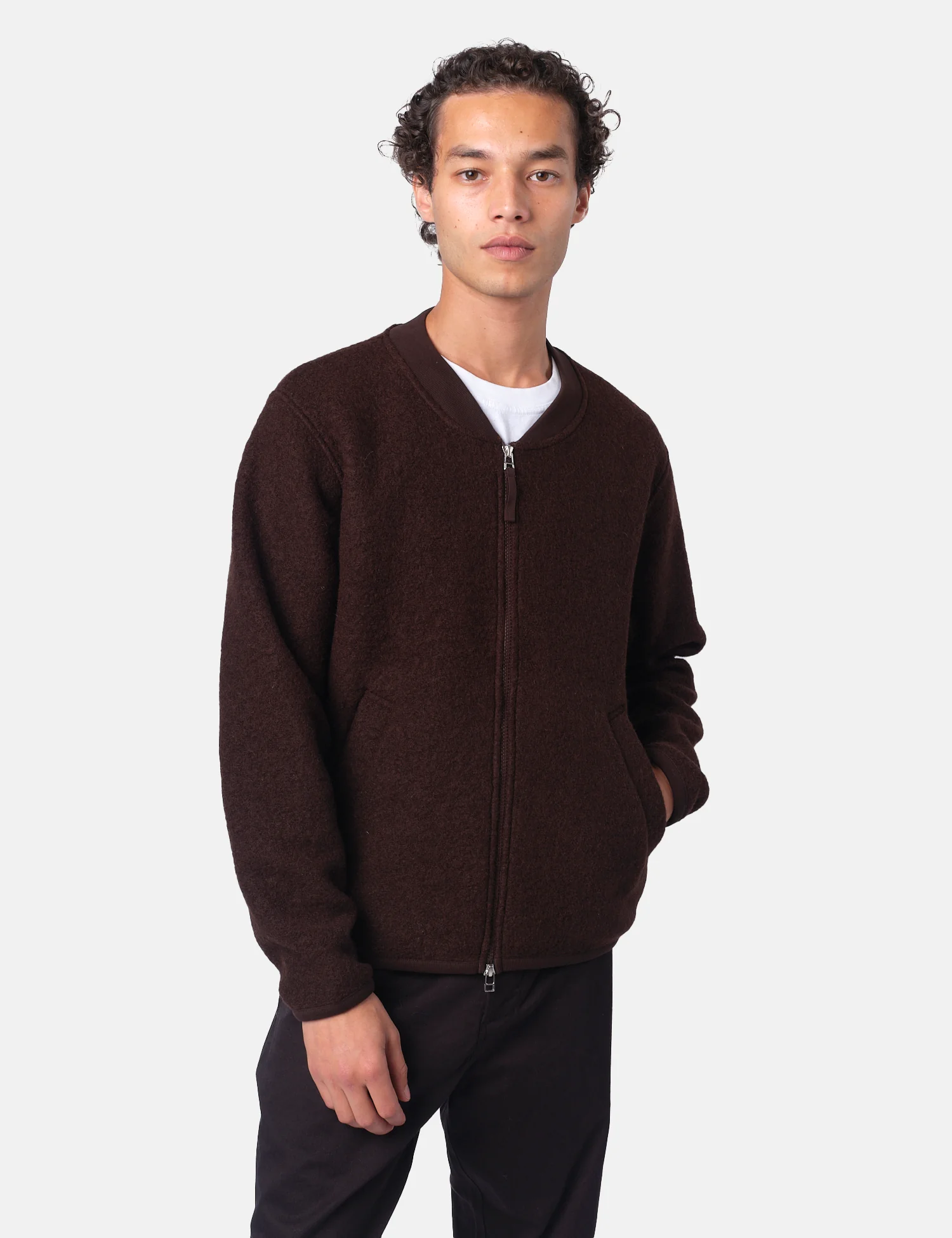 Universal Works Zip Bomber Jacket (Wool Fleece) - Brown - Image 7