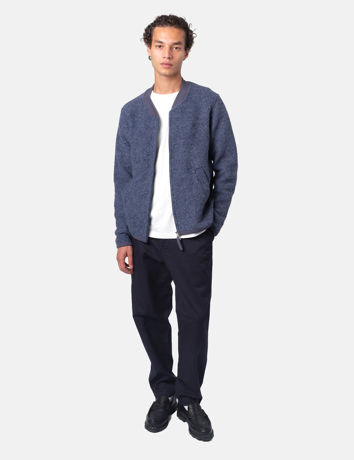 Universal Works Zip Bomber Jacket (Wool Fleece) - Slate Blue - Image 3