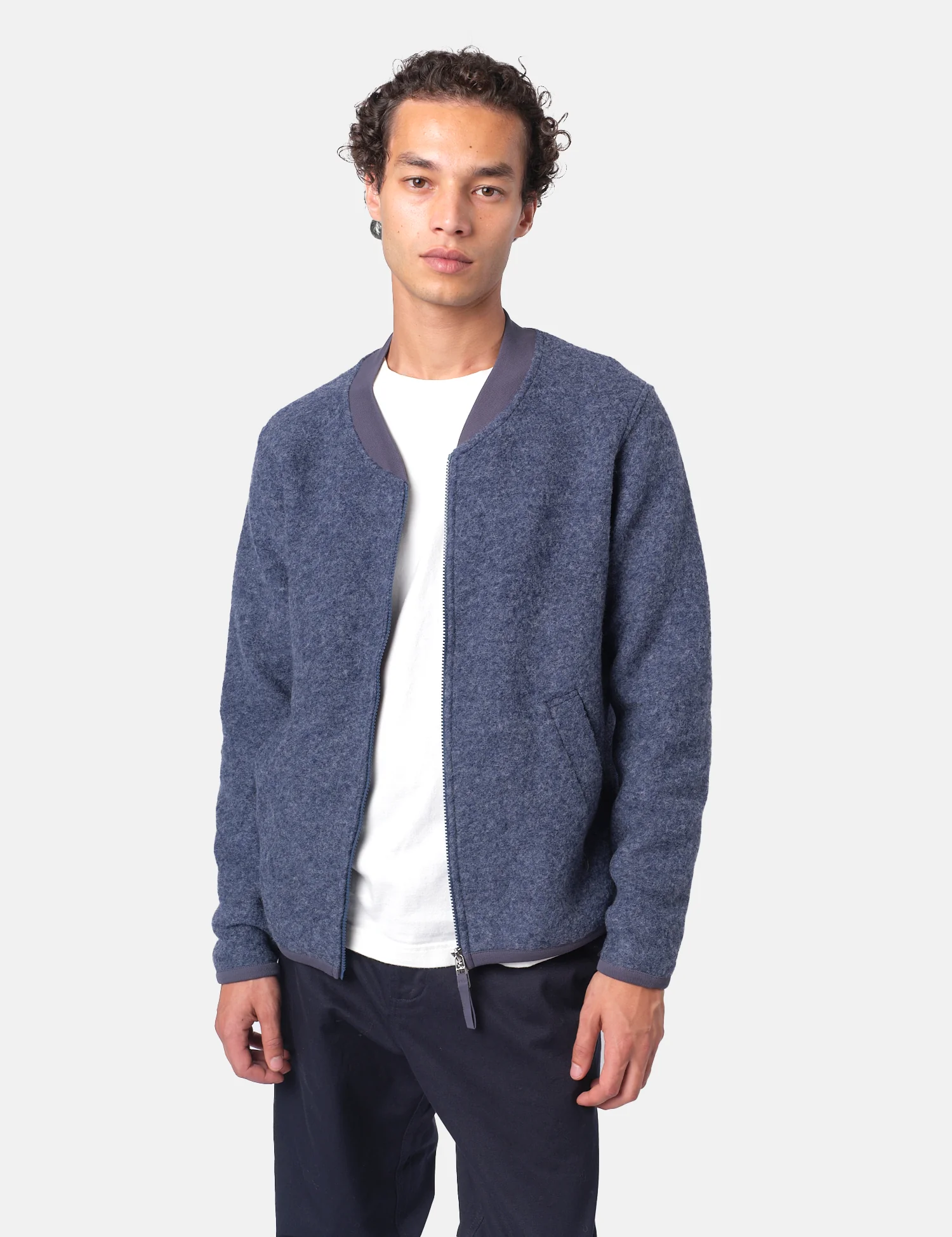 Universal Works Zip Bomber Jacket (Wool Fleece) - Slate Blue - Image 4