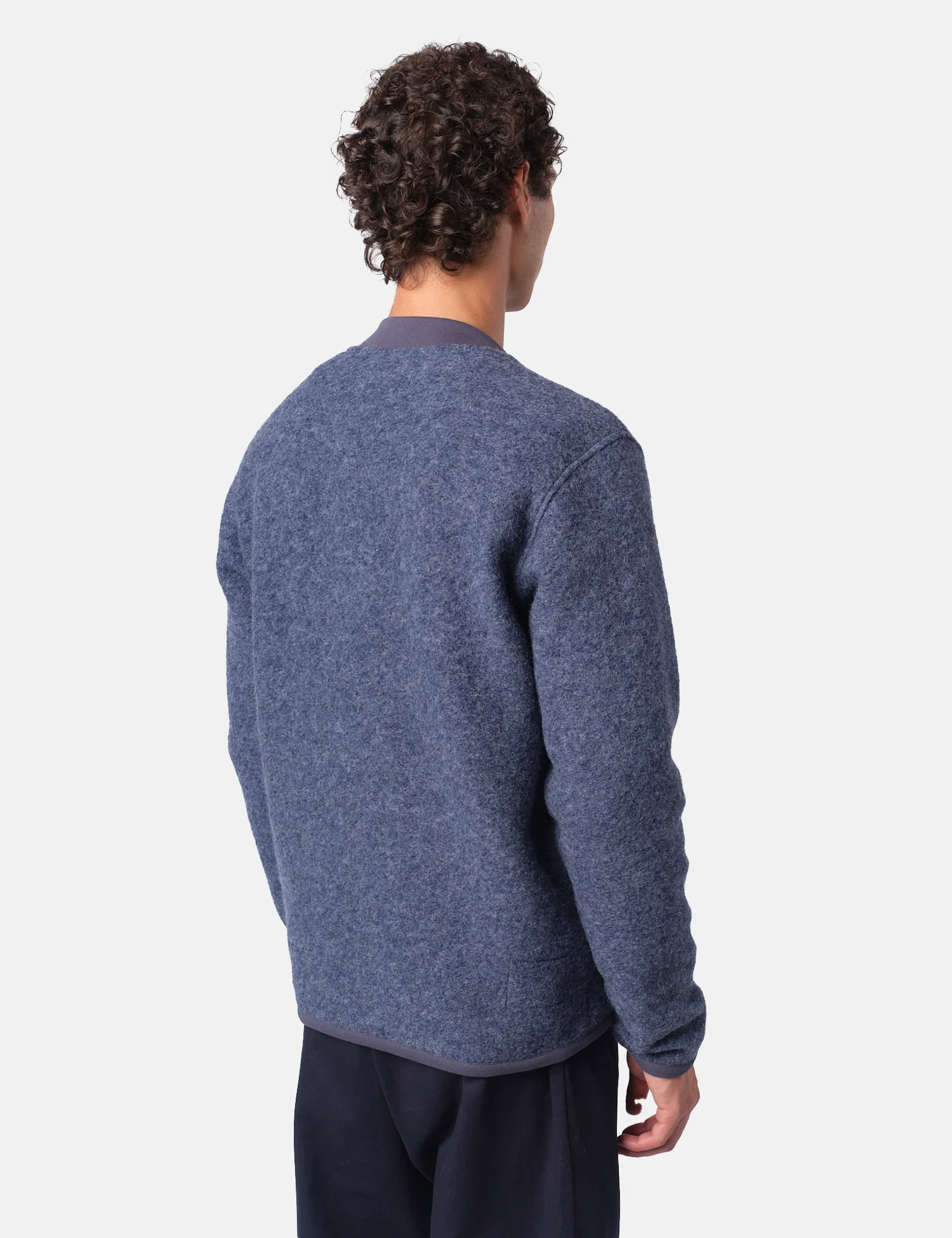 Universal Works Zip Bomber Jacket (Wool Fleece) - Slate Blue - Image 5