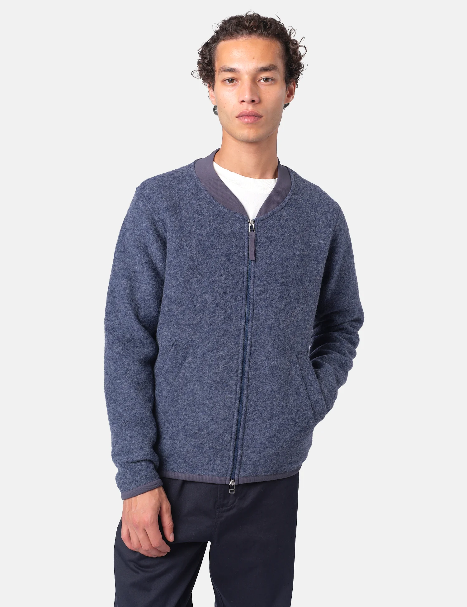 Universal Works Zip Bomber Jacket (Wool Fleece) - Slate Blue - Image 6