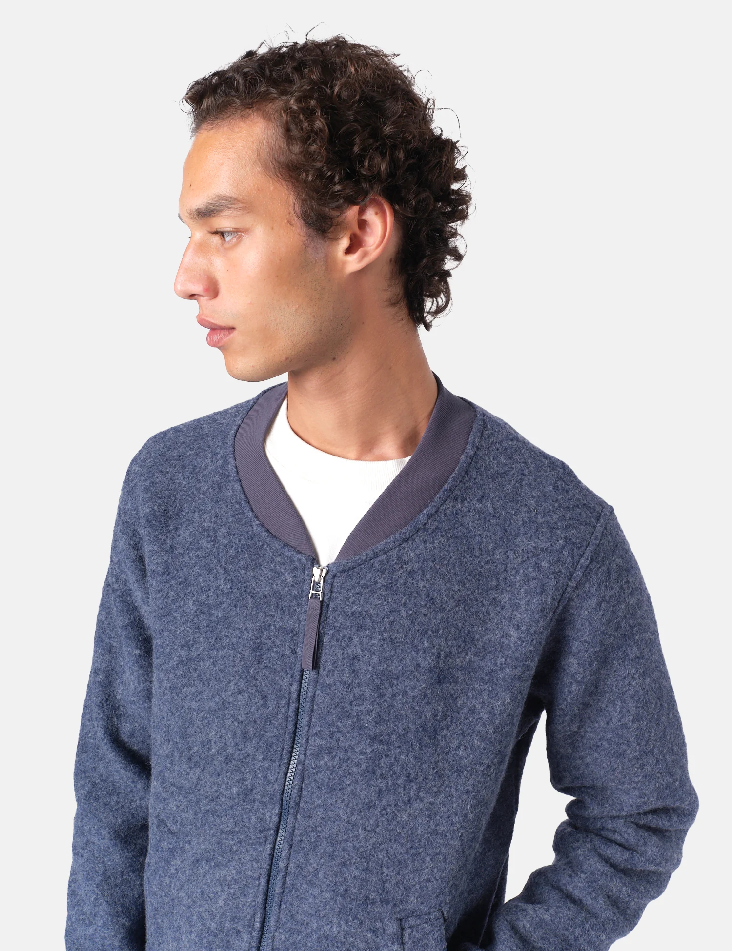 Universal Works Zip Bomber Jacket (Wool Fleece) - Slate Blue - Image 7